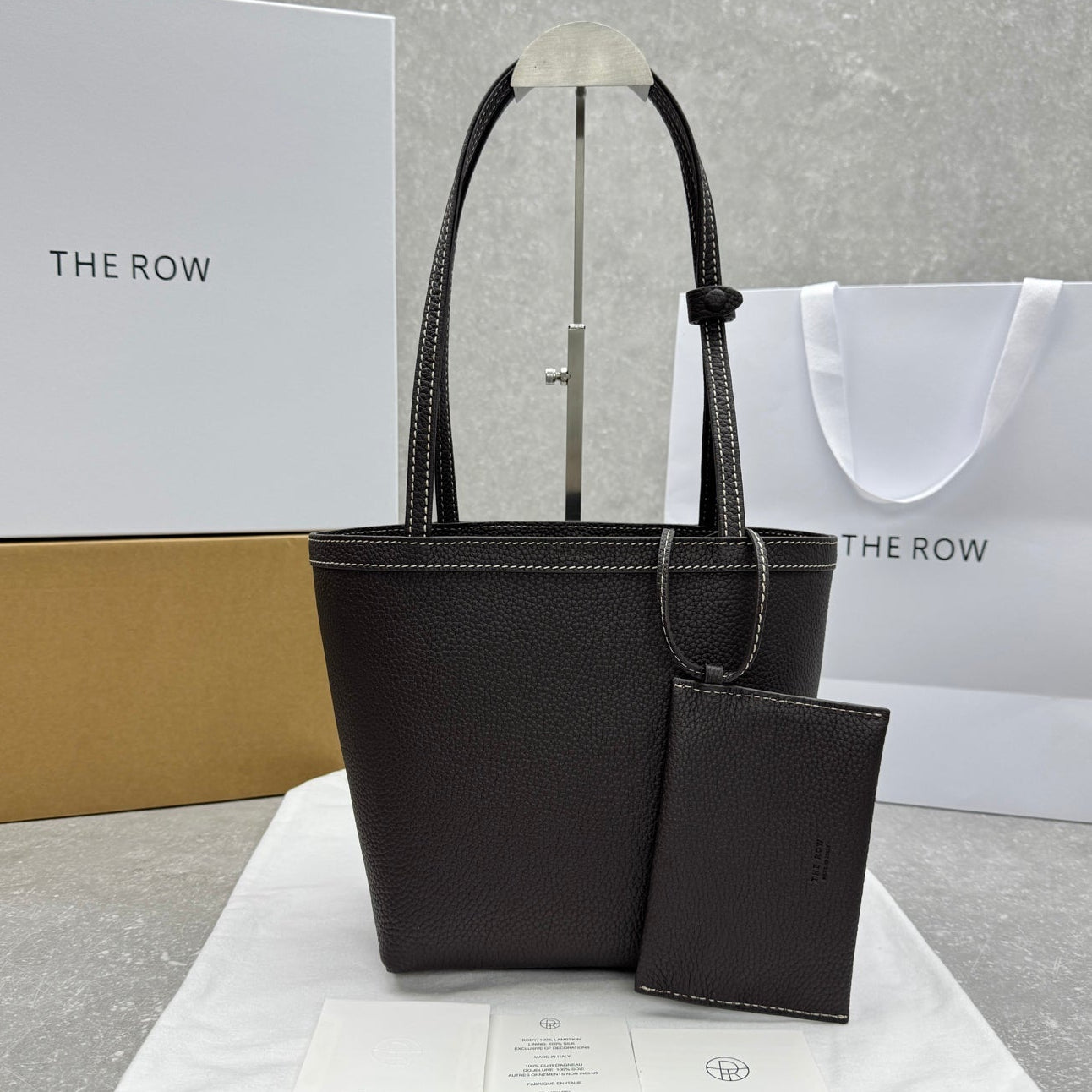 The Row 2025 Park Tote Stitch Bag Dark Brown 22cm Leather