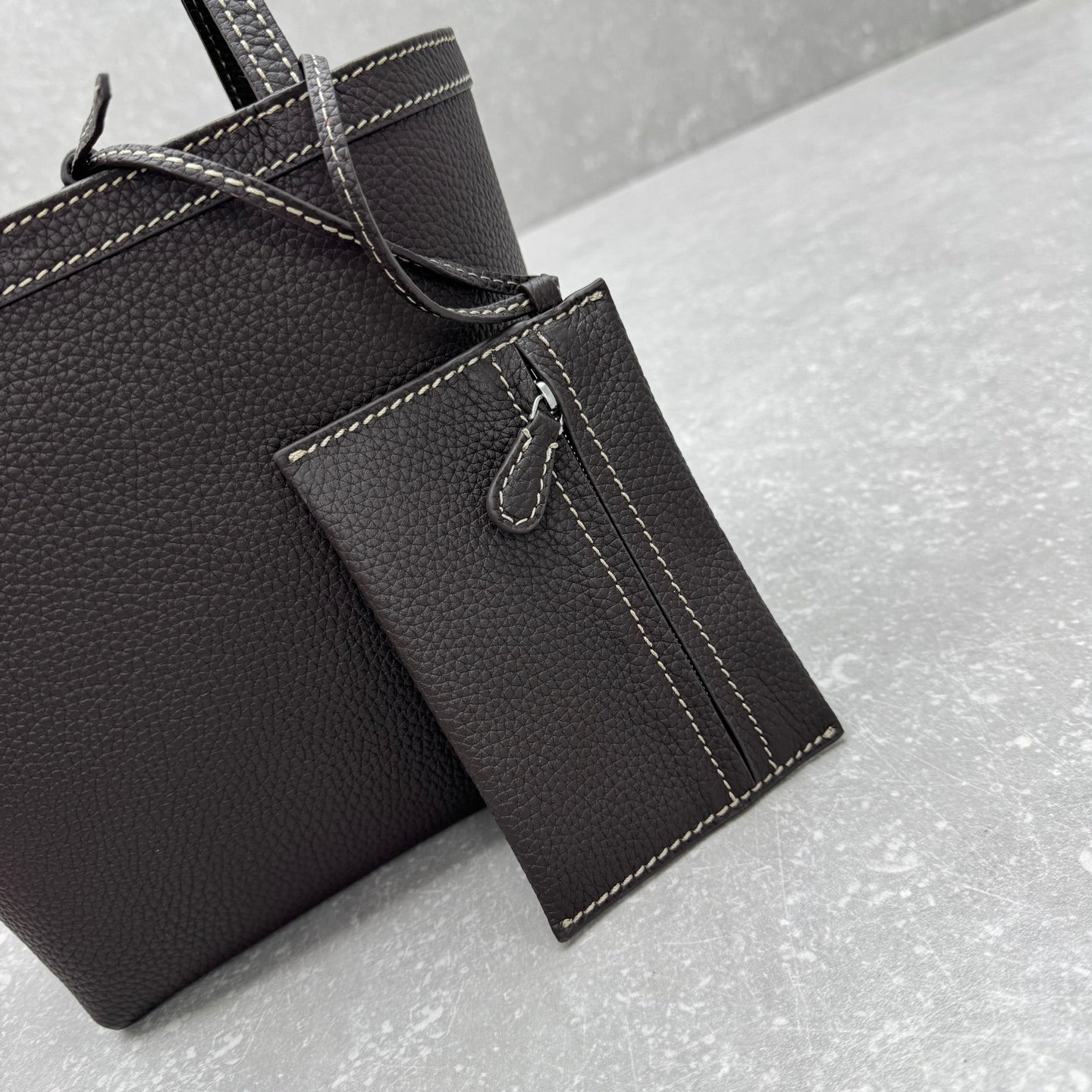 The Row 2025 Park Tote Stitch Bag Dark Brown 22cm Leather