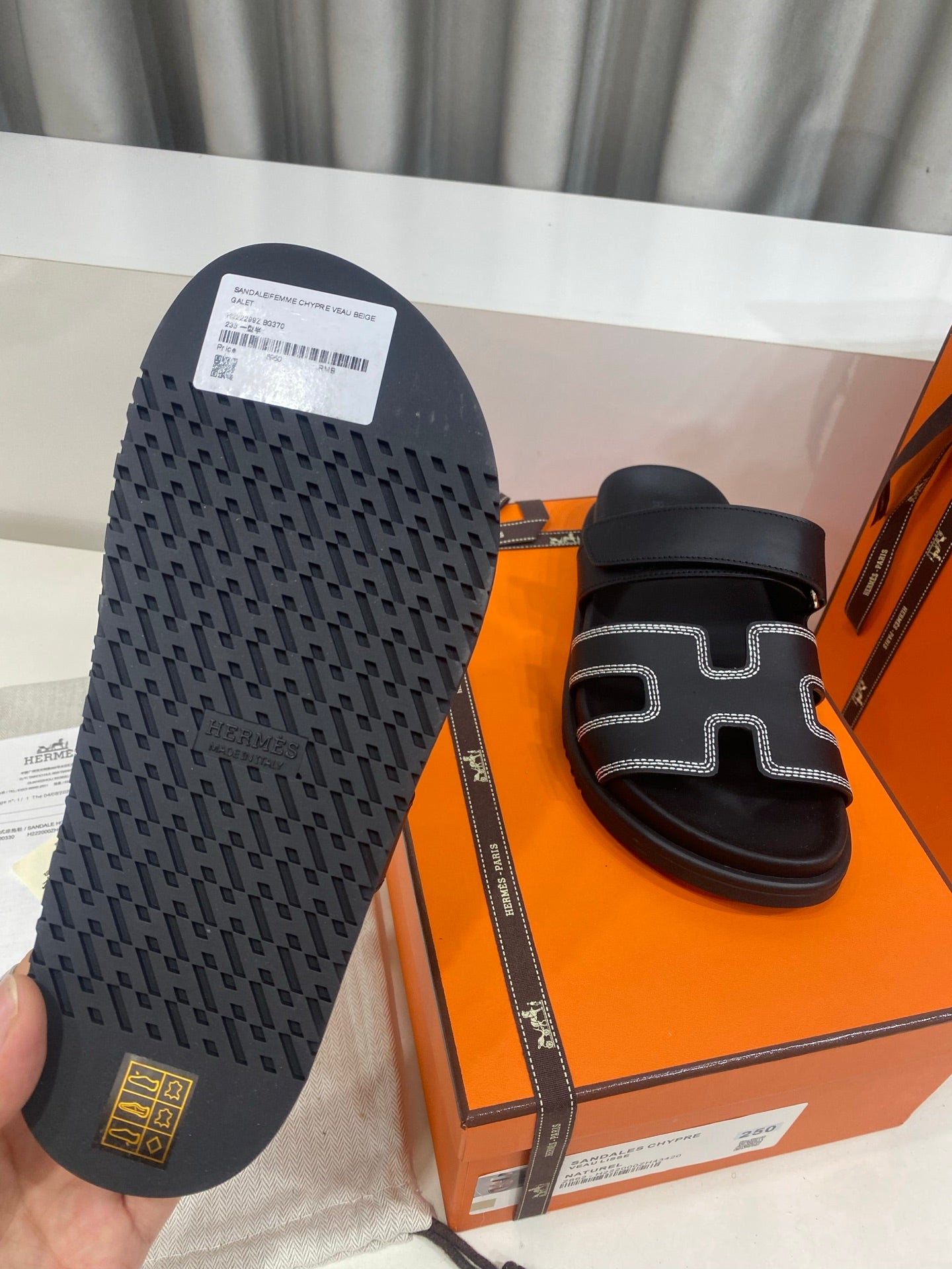 Hermes 2026 Chypre Sandal Black Mix White Stitched Calfskin 957546