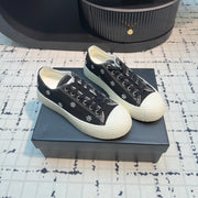 CC Low Sneaker 30mm Black Mix White With Small Flowers Cavas Fabric