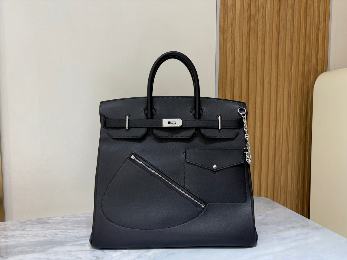 High-end Hermes 2026 Birkin 40cm Haut à Courroies (HAC) Rock Bag Black Swift Leather