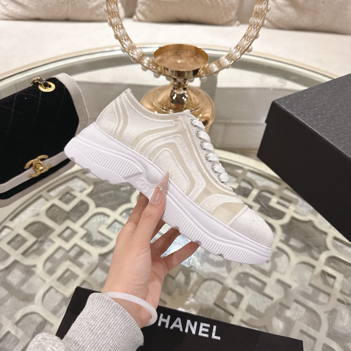 CC 26s Platform Sneakers White Beige Mesh 627061