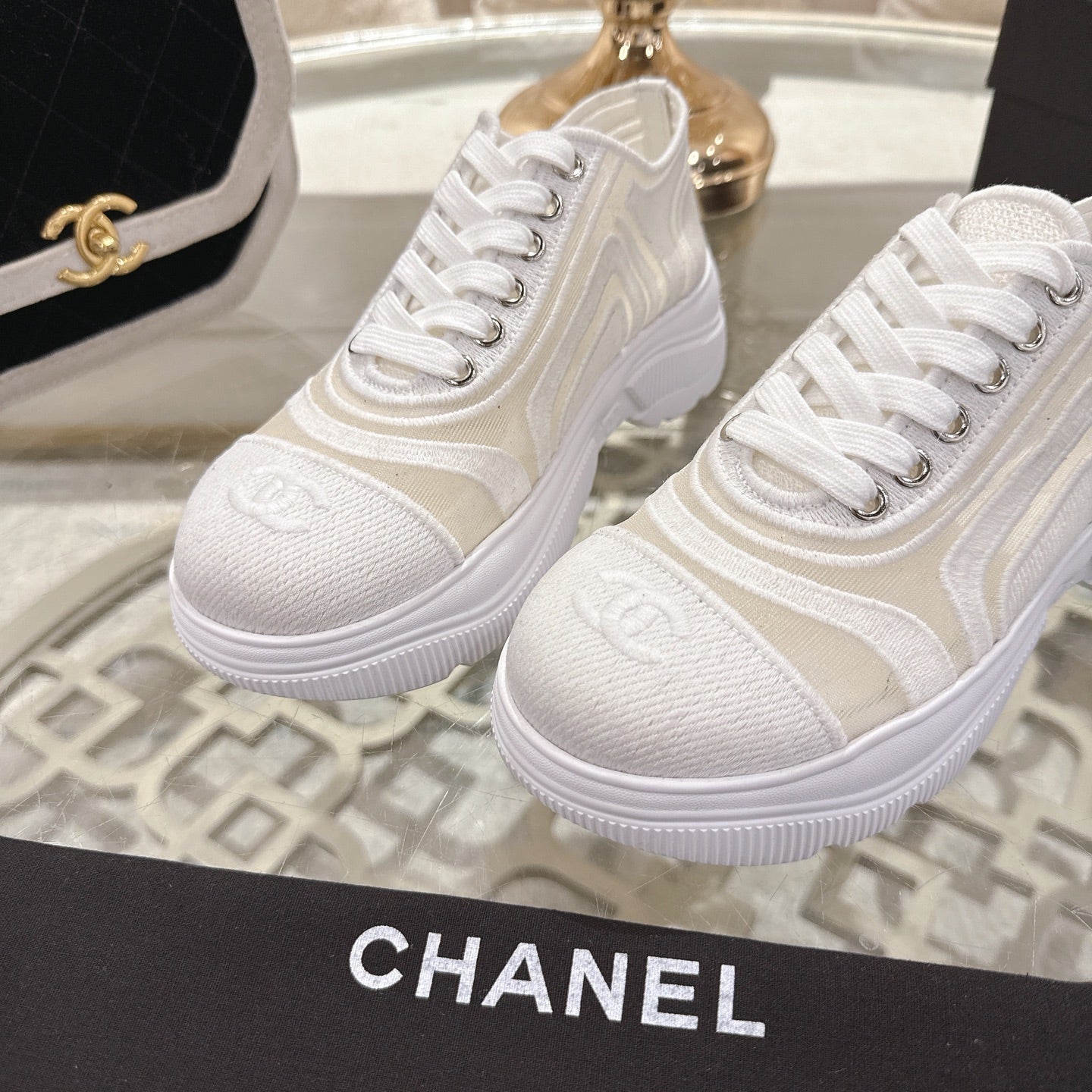 CC 26s Platform Sneakers White Beige Mesh 627061