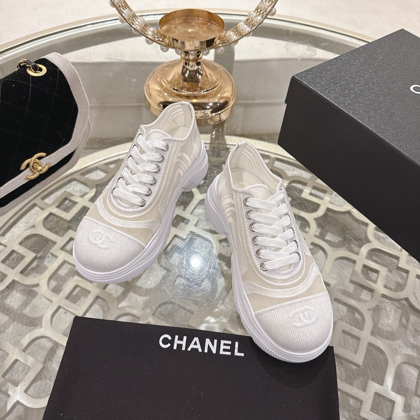 CC 26s Platform Sneakers White Beige Mesh 627061