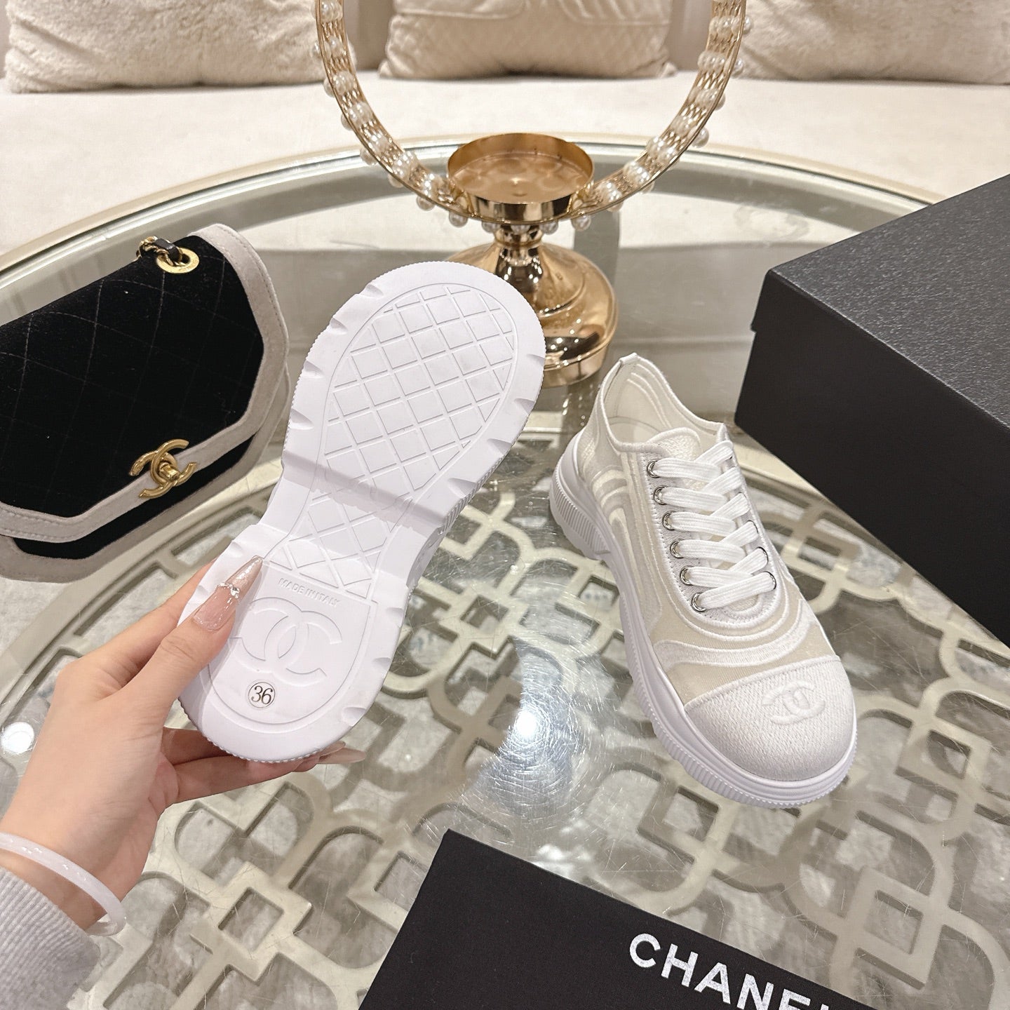 CC 26s Platform Sneakers White Beige Mesh 627061