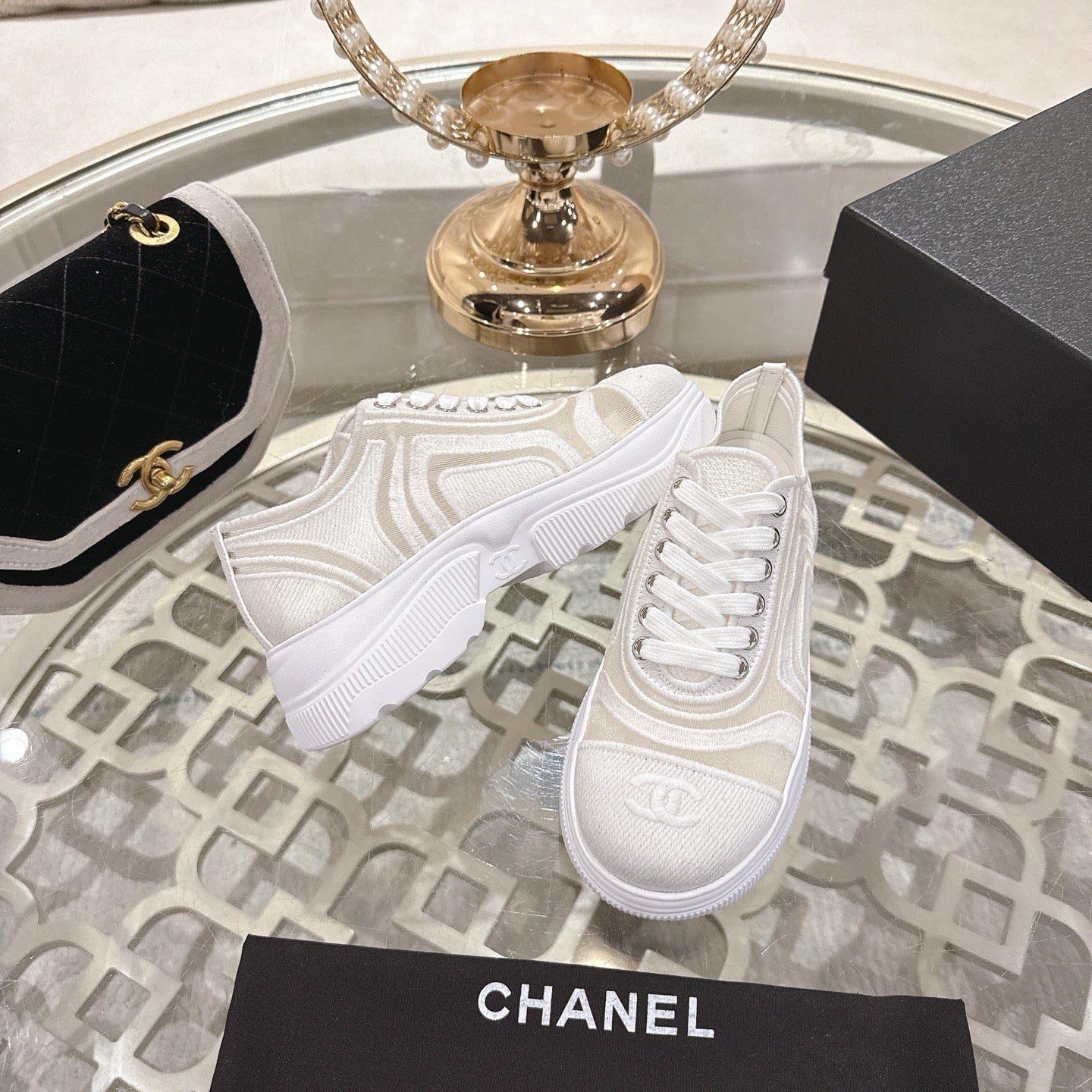 CC 26s Platform Sneakers White Beige Mesh 627061