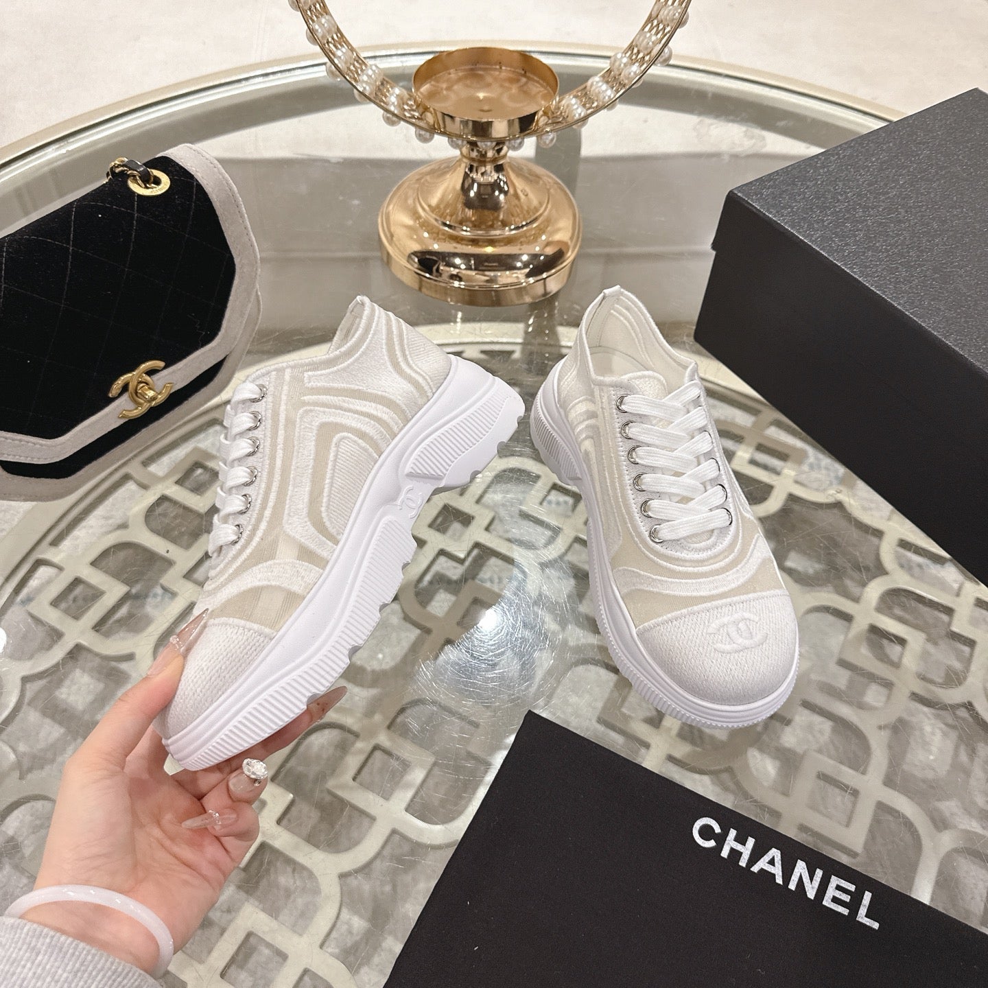 CC 26s Platform Sneakers White Beige Mesh 627061
