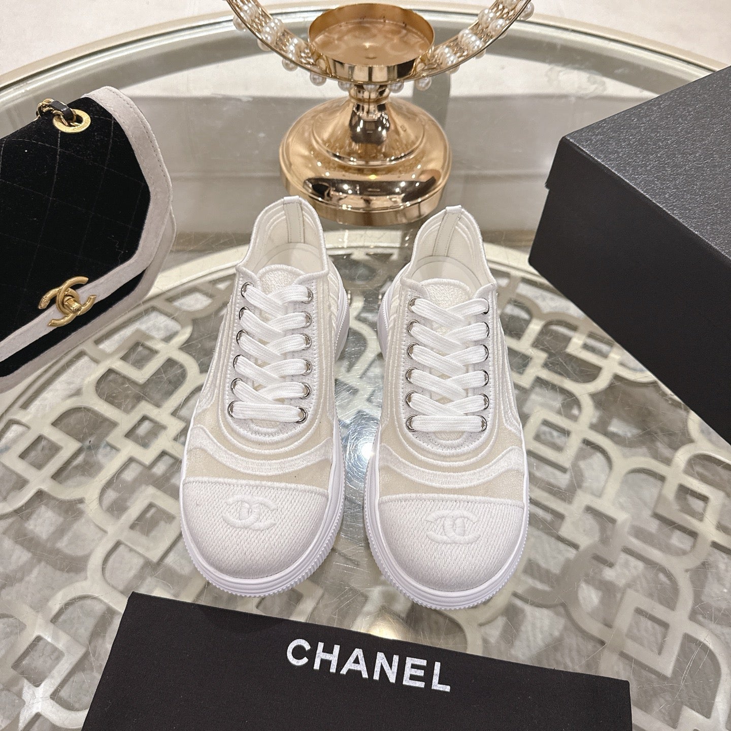 CC 26s Platform Sneakers White Beige Mesh 627061