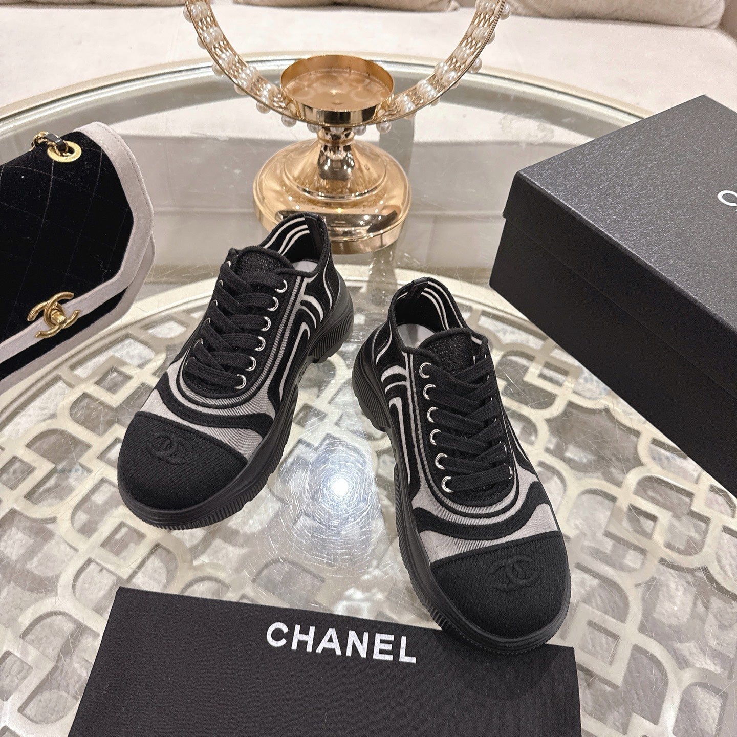 CC 26s Platform Sneakers Black Mesh 627062