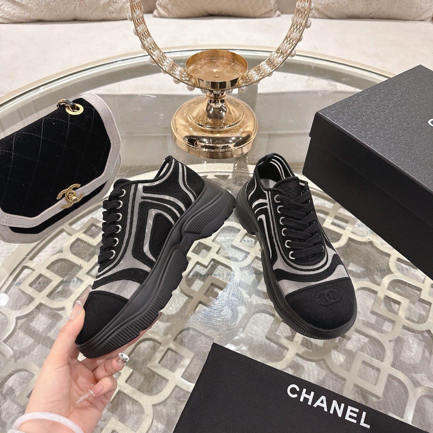 CC 26s Platform Sneakers Black Mesh 627062