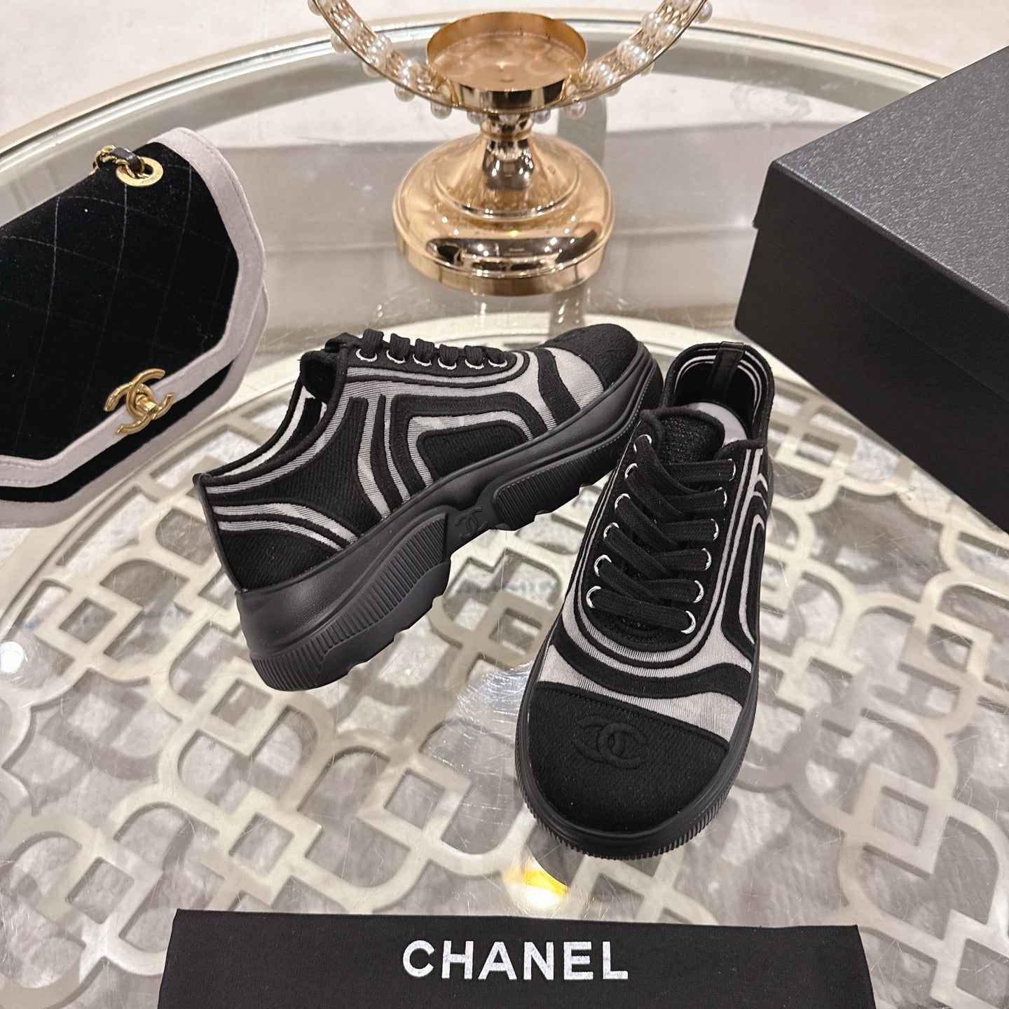 CC 26s Platform Sneakers Black Mesh 627062