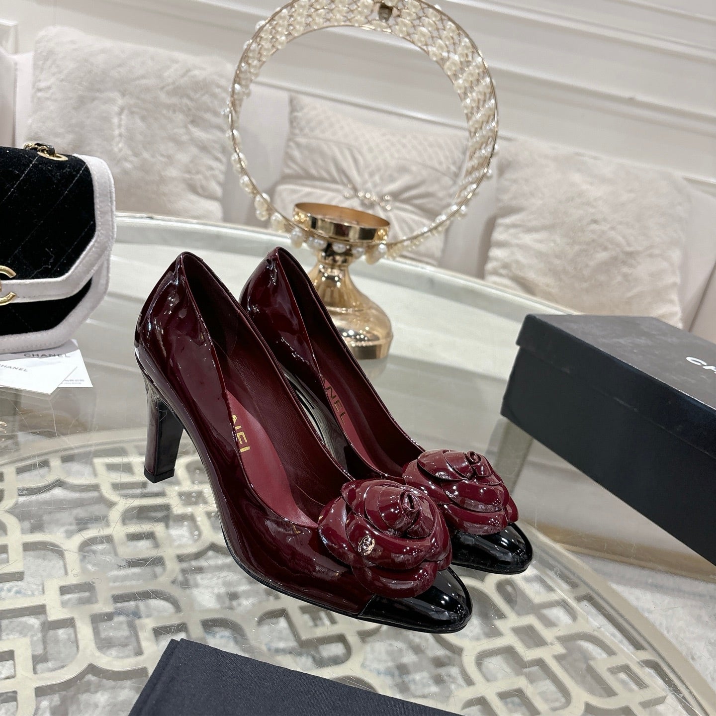 CC 26s High Heels Pump 85 Burgundy Black Patent Leather 627004