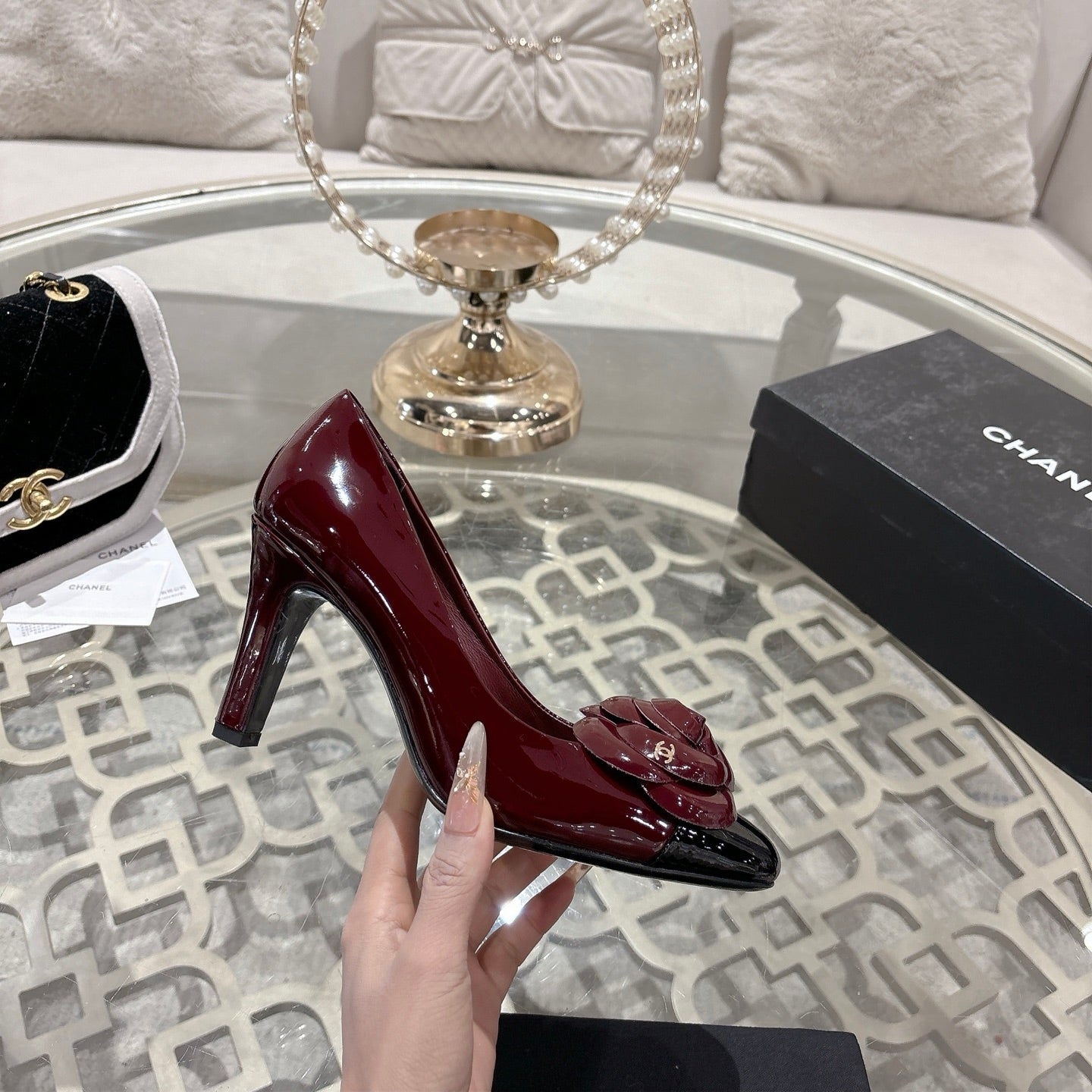 CC 26s High Heels Pump 85 Burgundy Black Patent Leather 627004