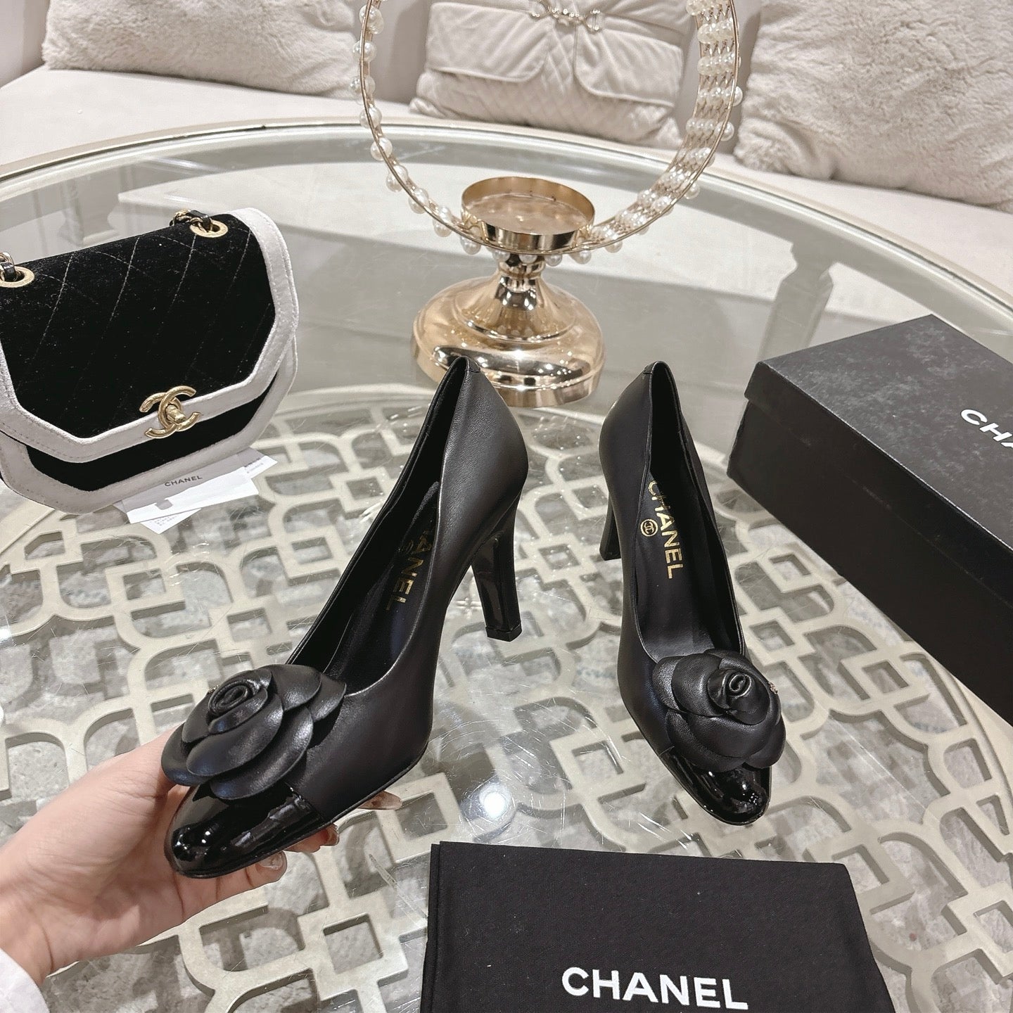 CC 26s High Heels Pump 85 Black Sheepskin 627010