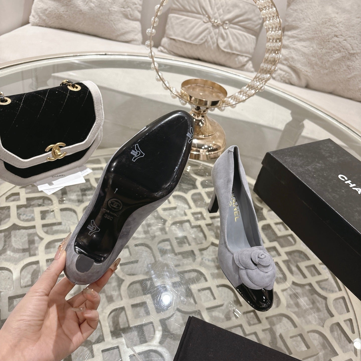 CC 26s High Heels Pump 85 Gray Black Suede 627012