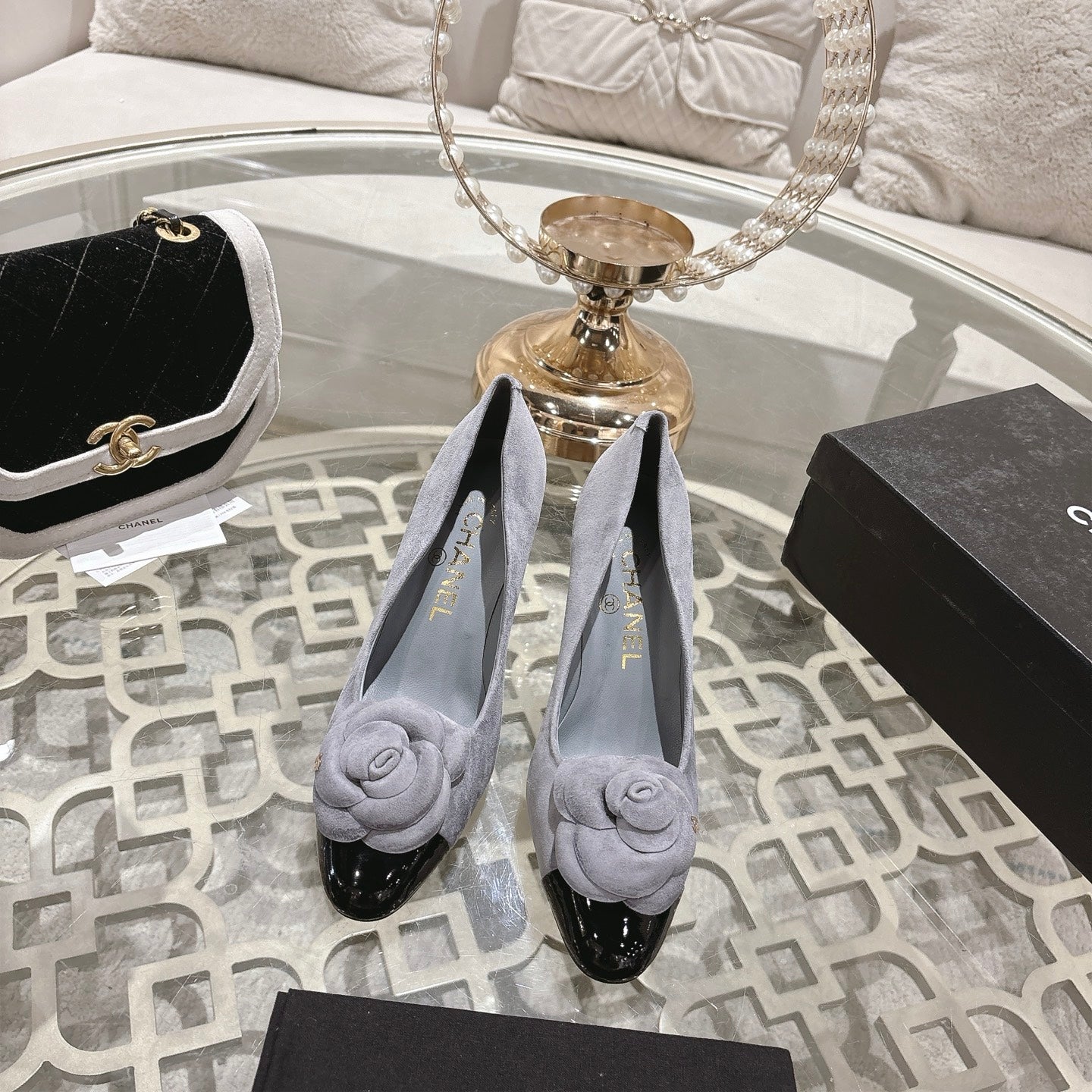 CC 26s High Heels Pump 85 Gray Black Suede 627012