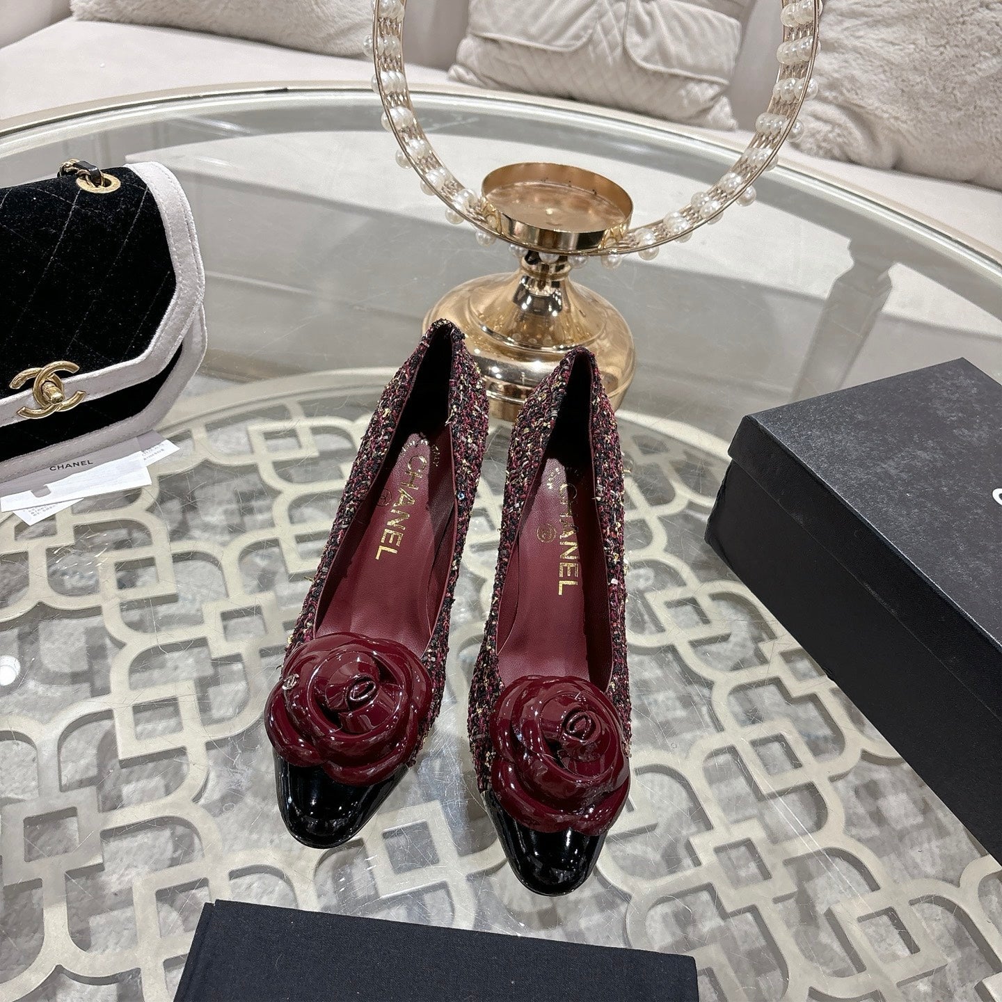 CC 26s High Heels Pump 85 Burgundy Colorful Wool Fabric 627013