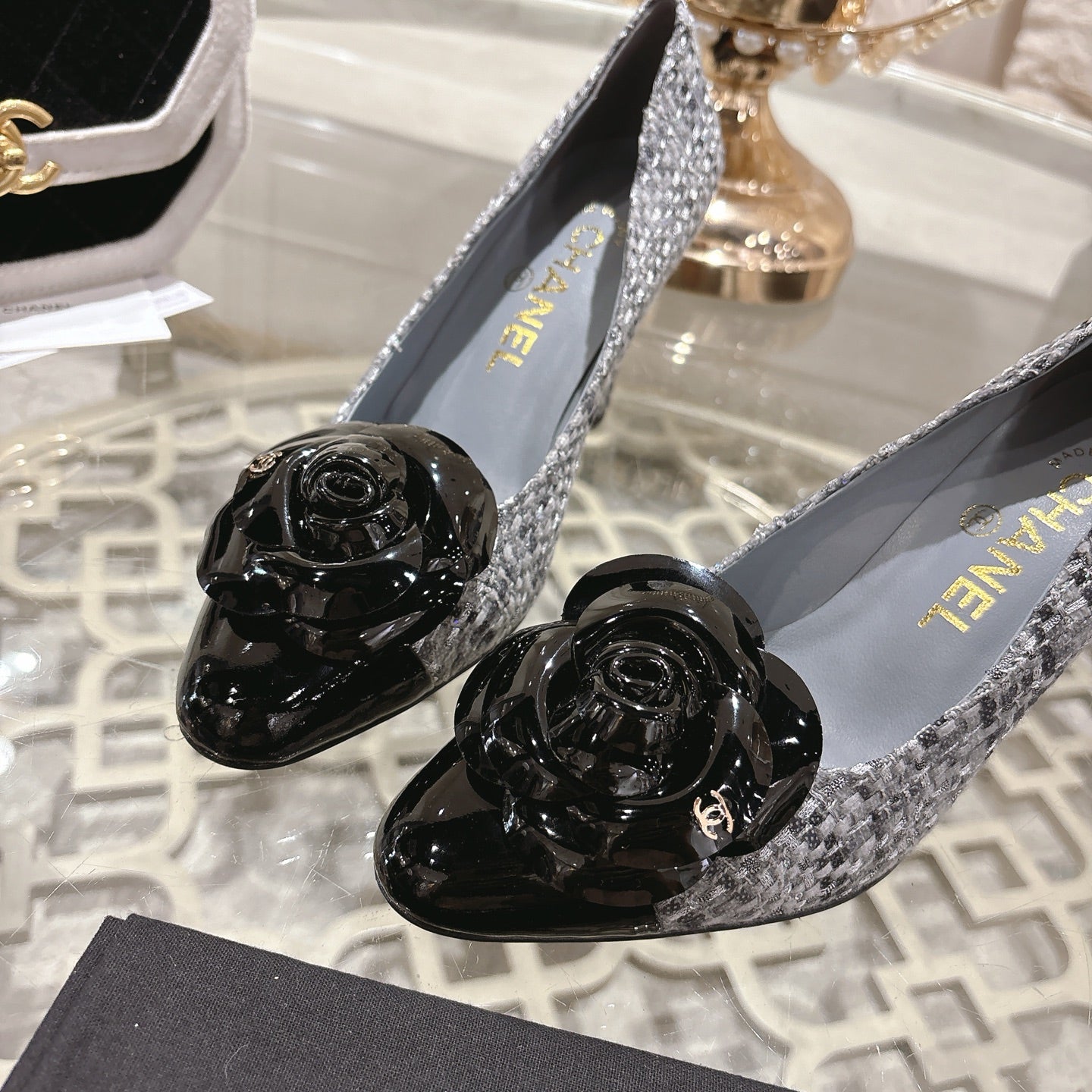 CC 26s High Heels Pump 85 Gray Black Wool Fabric 627016