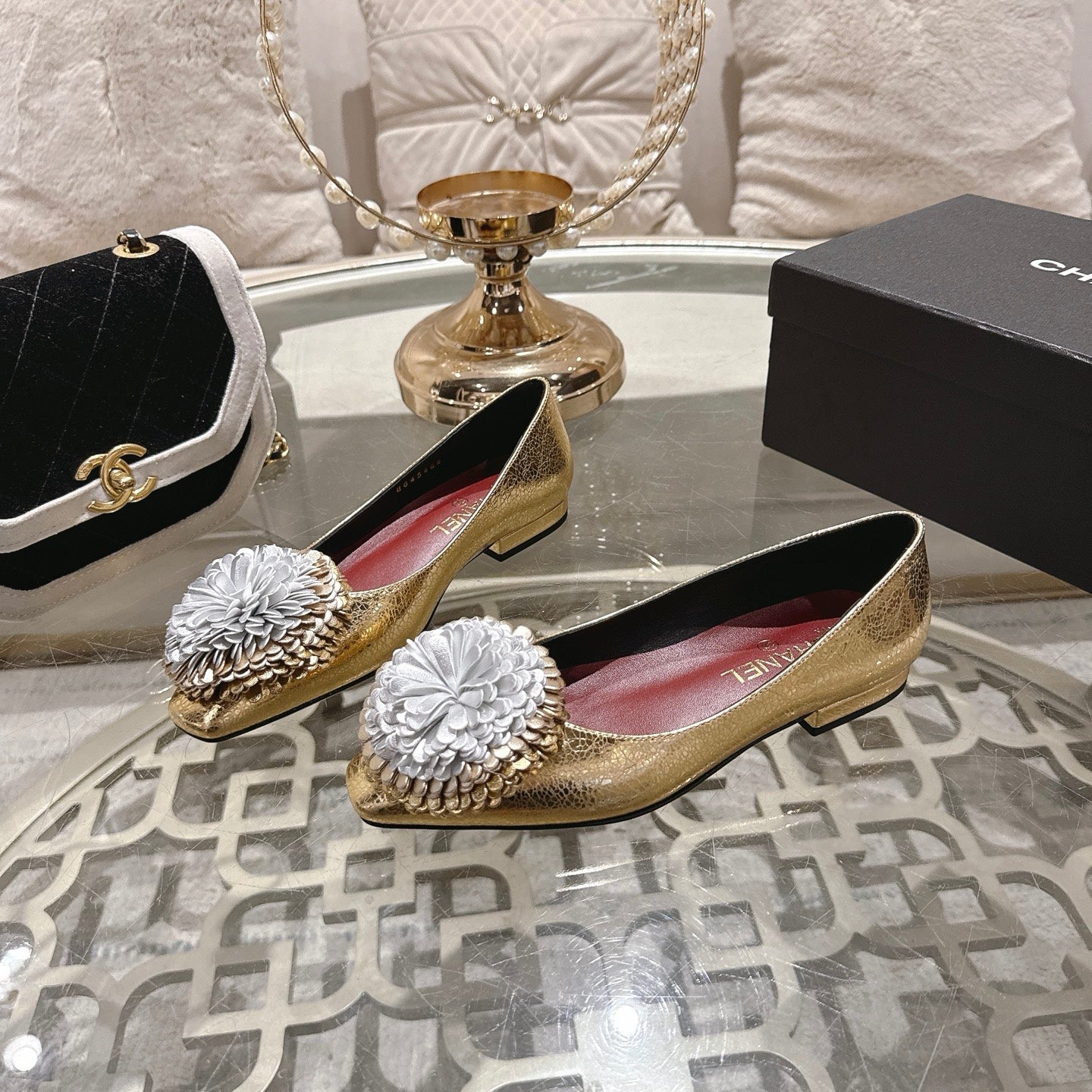 CC 26s Floral Ballet Flats Gold Sliver Sheepskin 627024