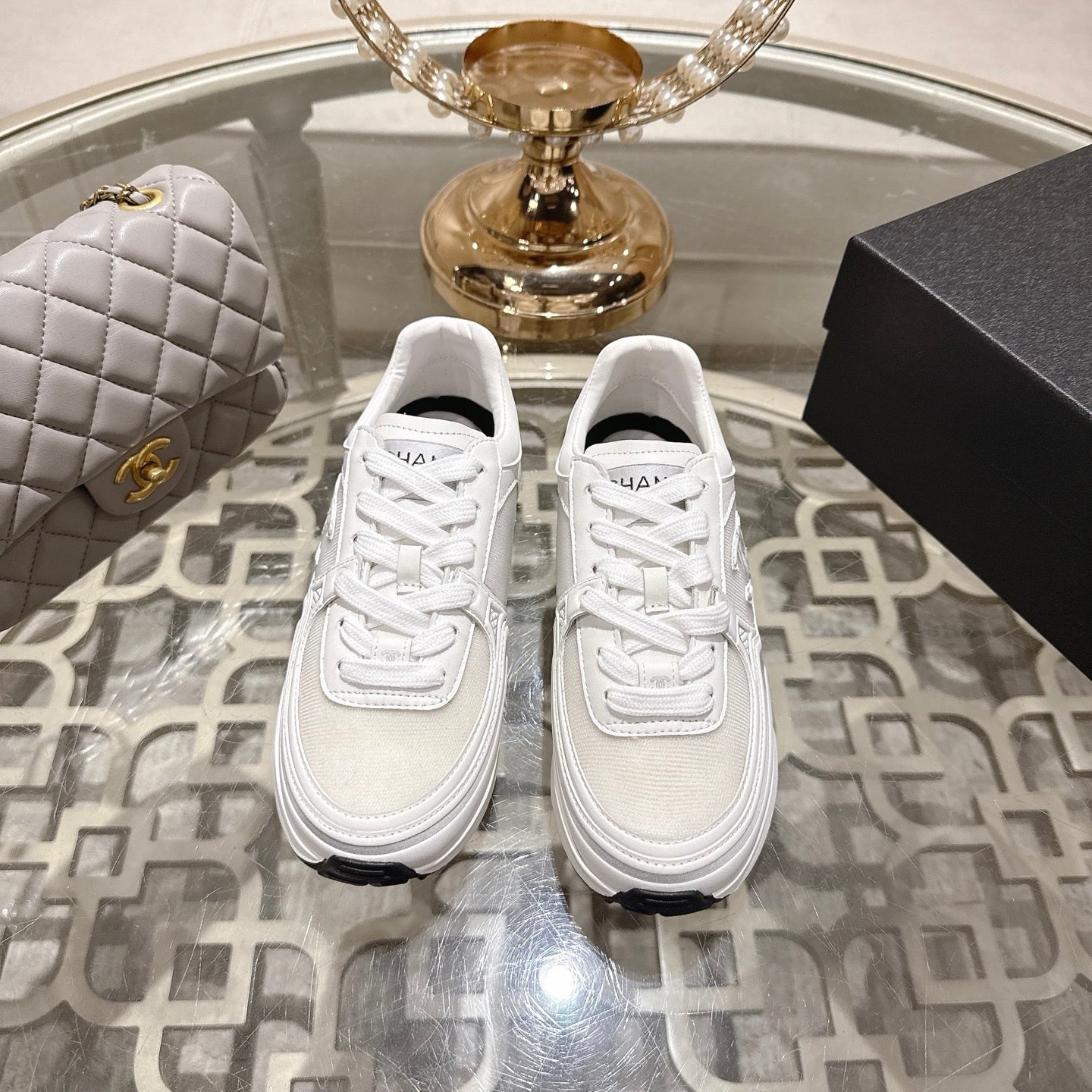 CC 26s Platform Sneakers White Mesh Sheepskin 627063