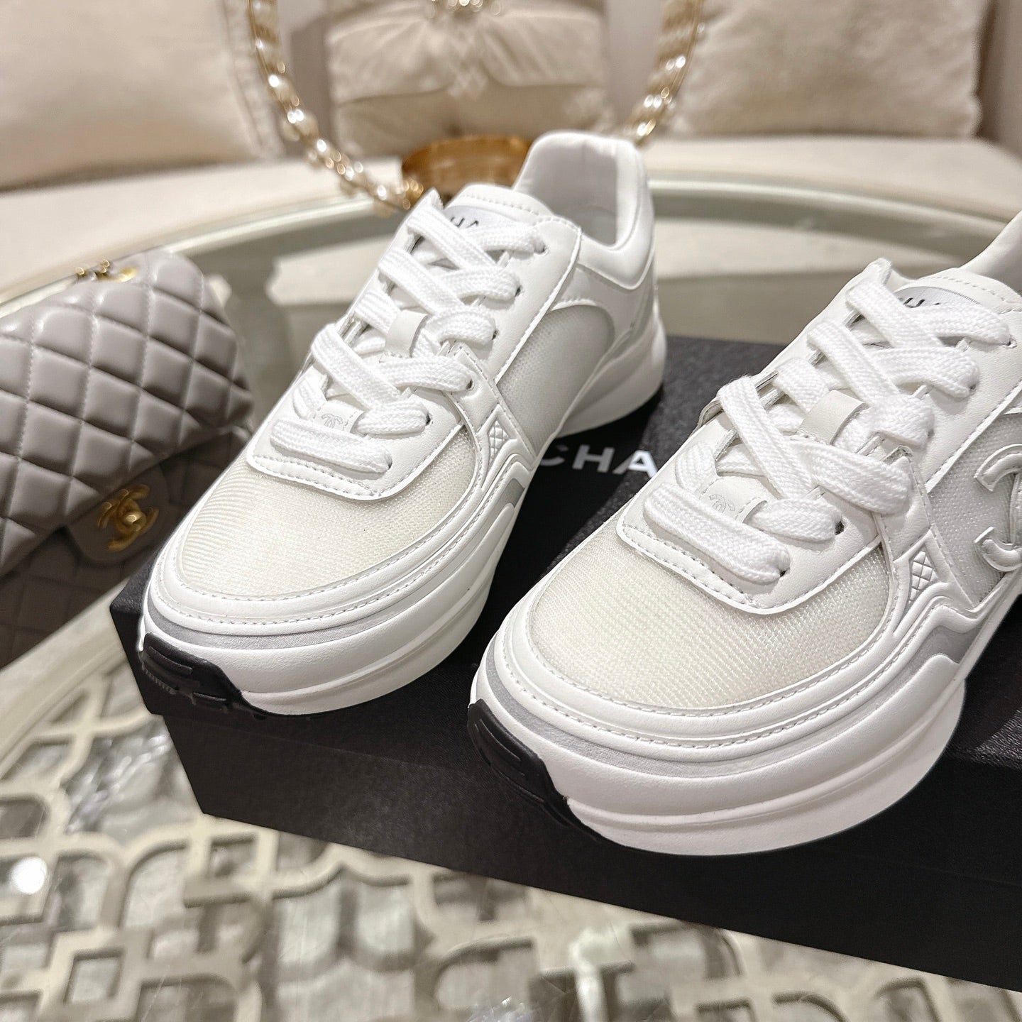 CC 26s Platform Sneakers White Mesh Sheepskin 627063
