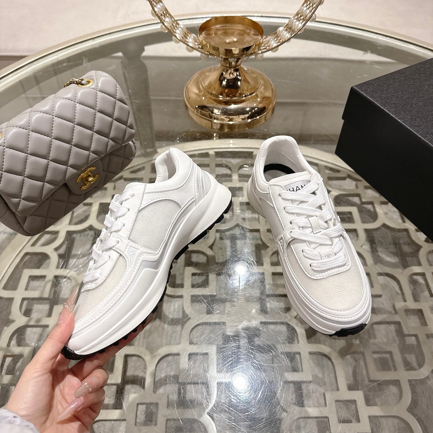 CC 26s Platform Sneakers White Mesh Sheepskin 627063