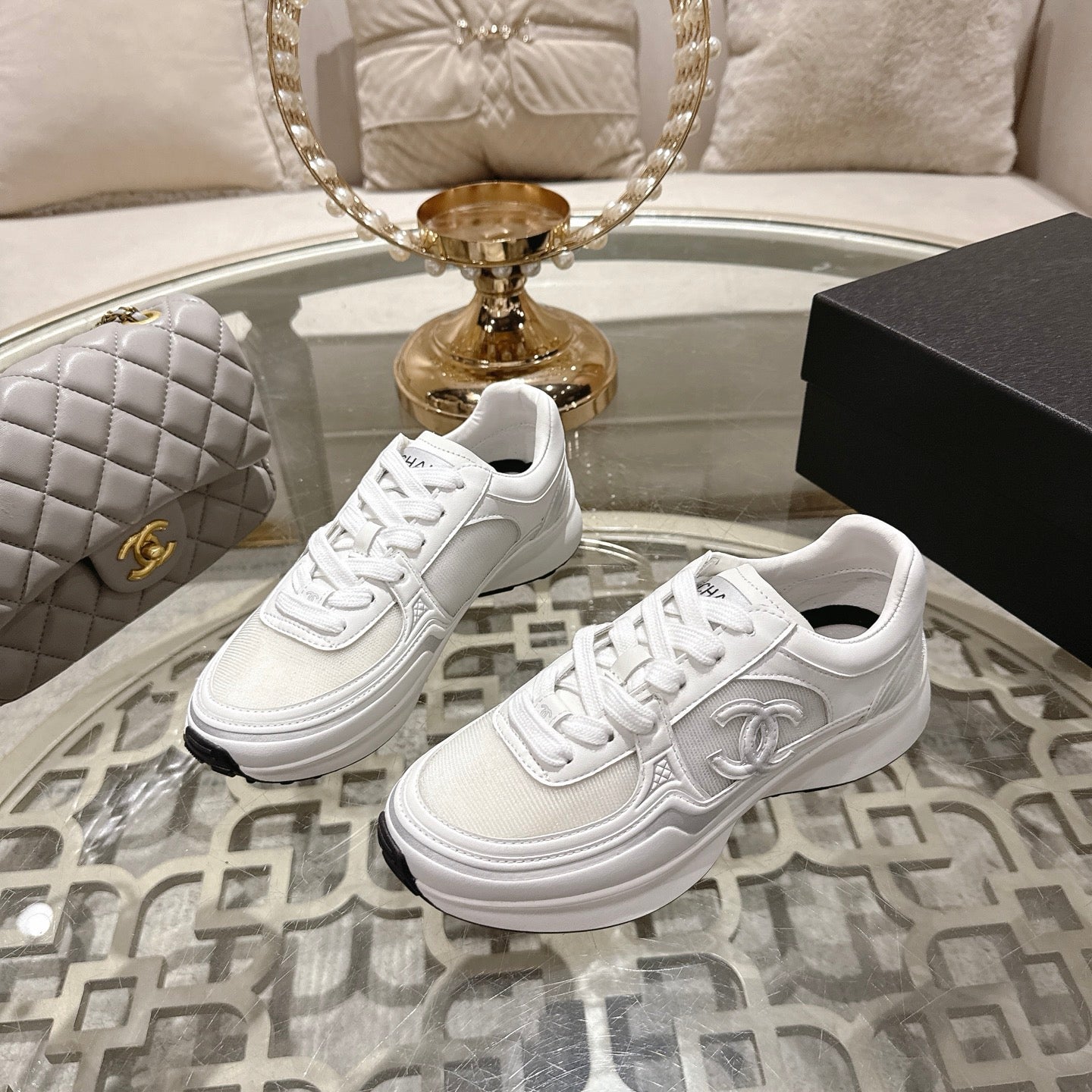 CC 26s Platform Sneakers White Mesh Sheepskin 627063
