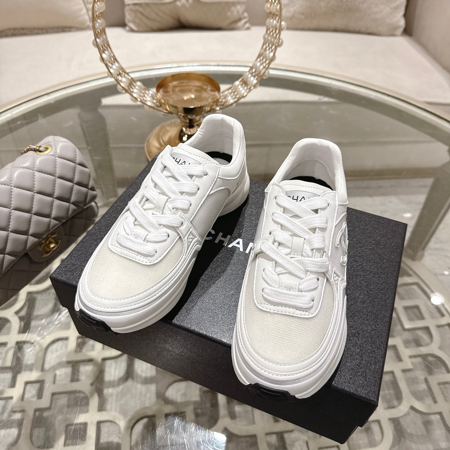 CC 26s Platform Sneakers White Mesh Sheepskin 627063