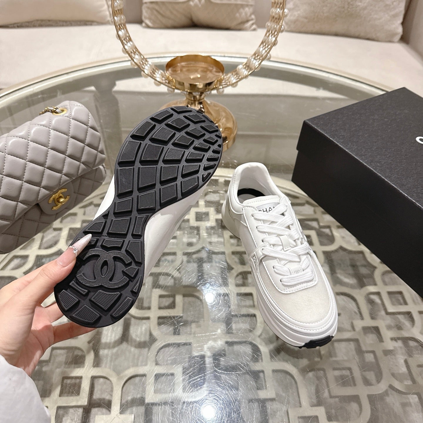 CC 26s Platform Sneakers White Mesh Sheepskin 627063