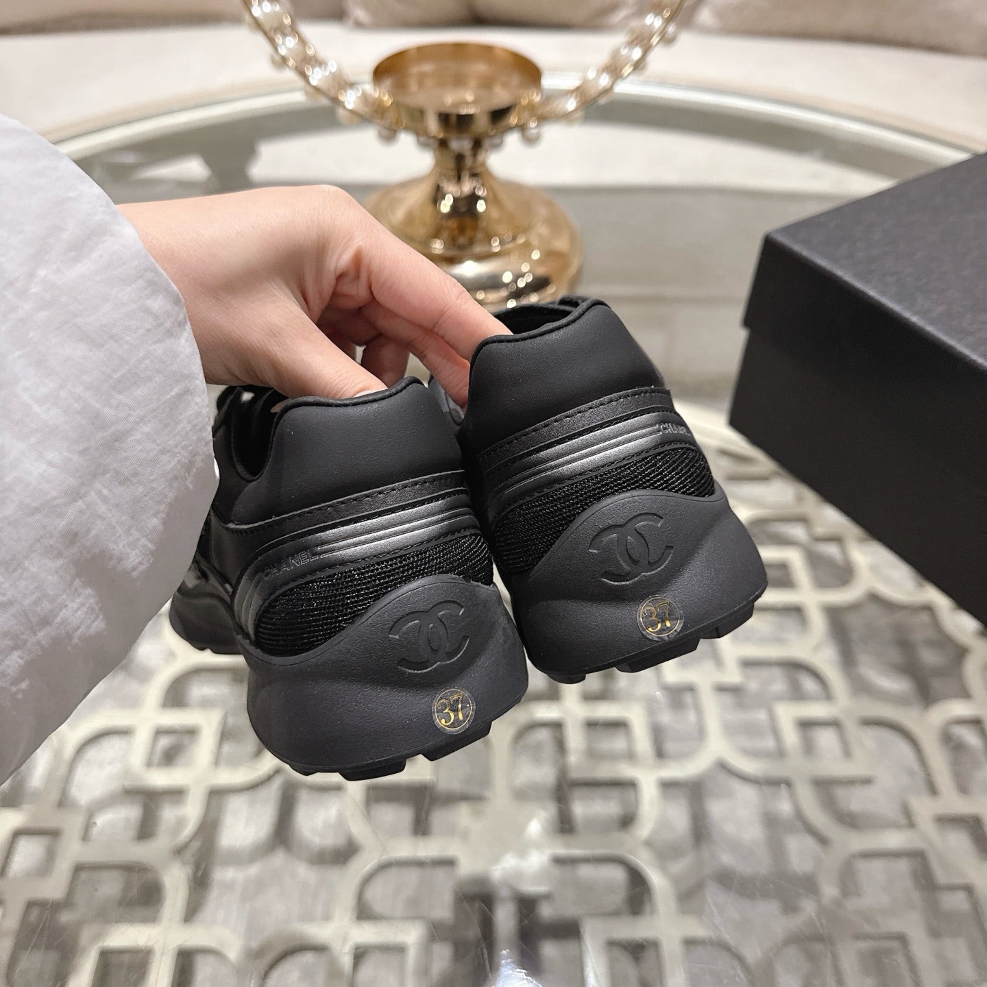 CC 26s Platform Sneakers Black Mesh Sheepskin 627064