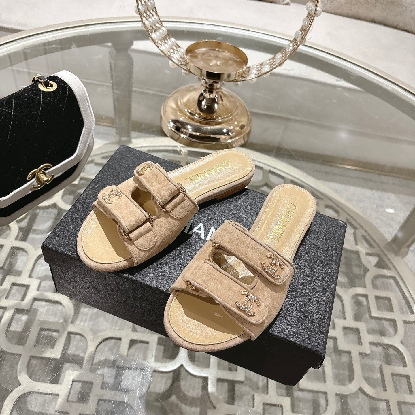 CC 26s Buckle Sandals Beige Suede Sheepskin 627078