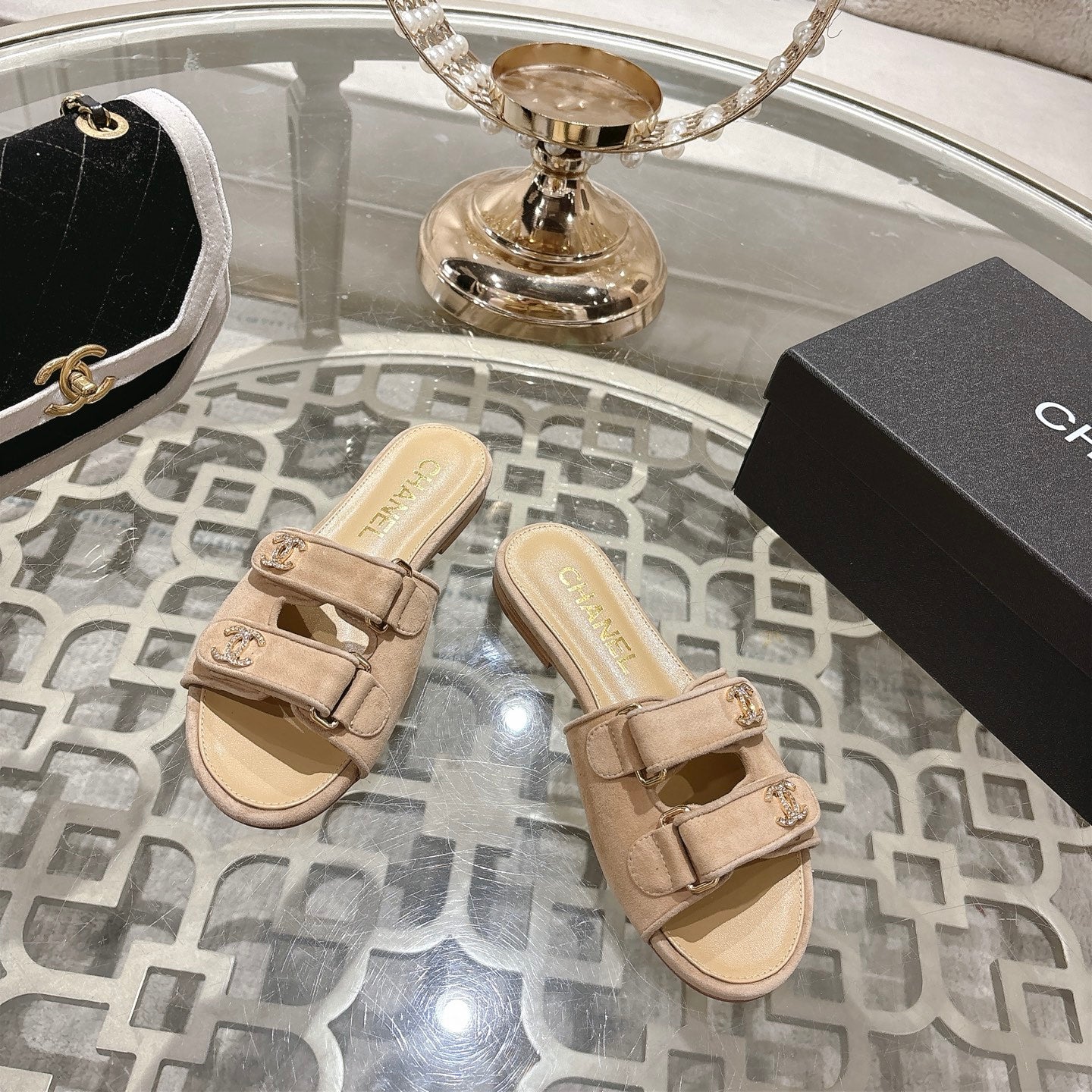 CC 26s Buckle Sandals Beige Suede Sheepskin 627078