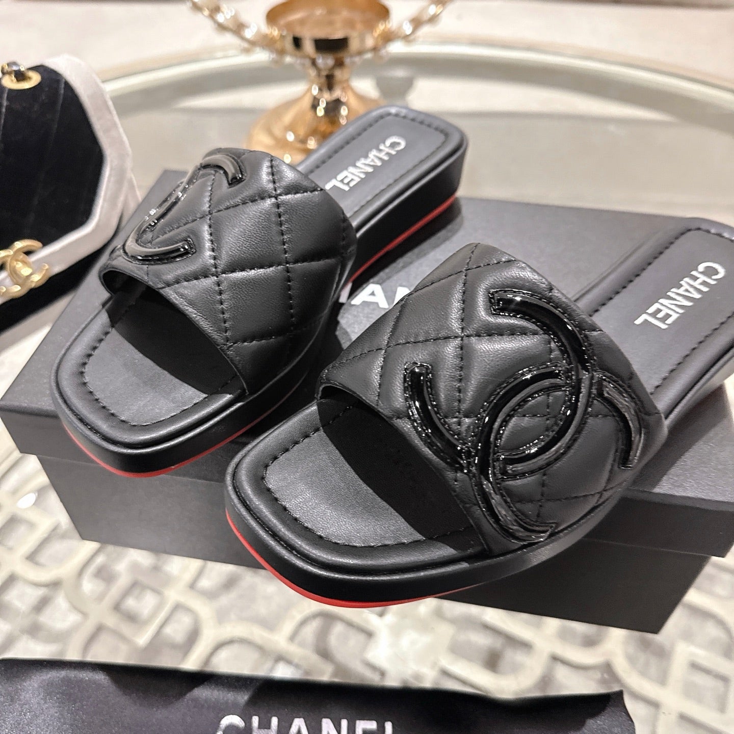 CC 26s Platform Slippers Black Sheepskin 627069