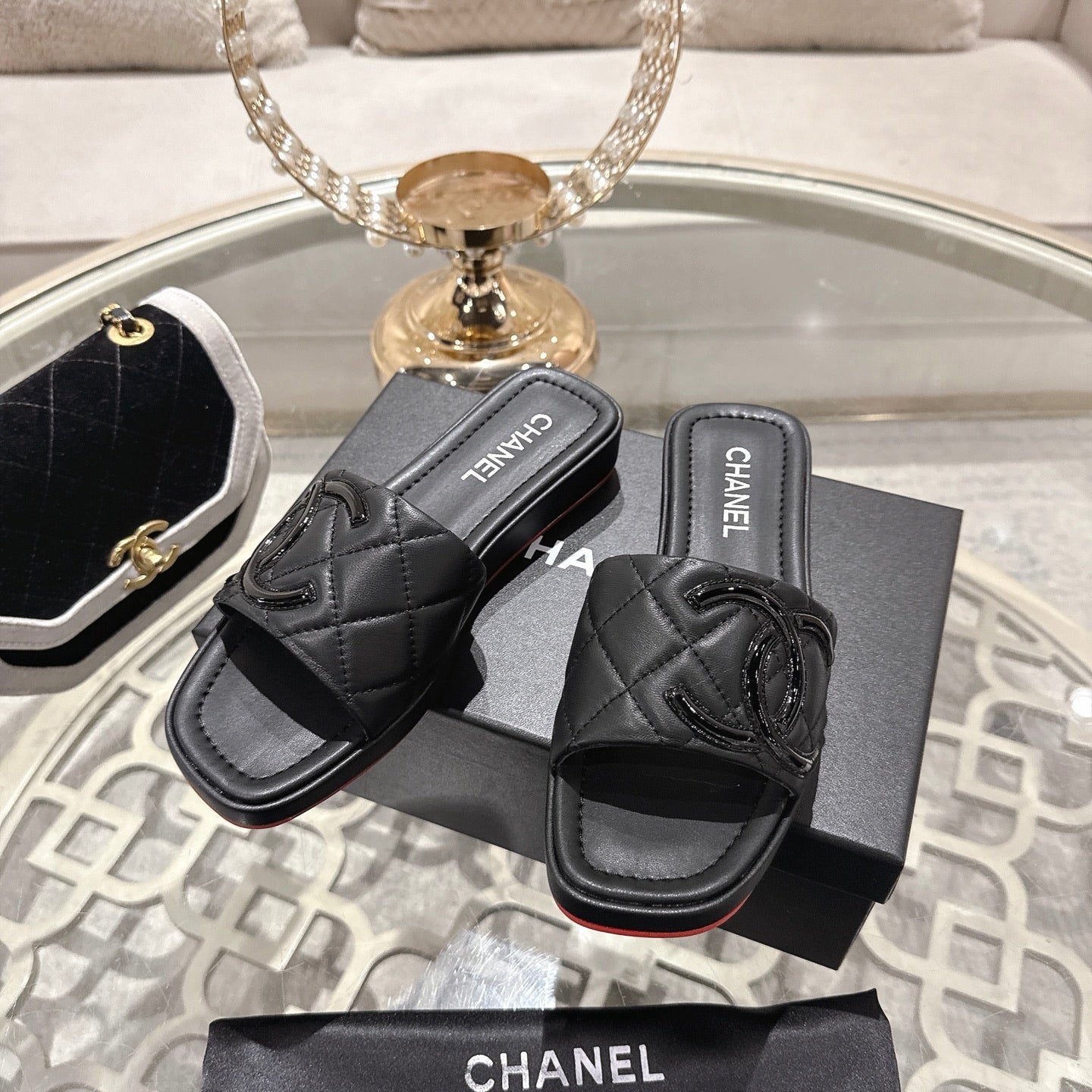 CC 26s Platform Slippers Black Sheepskin 627069