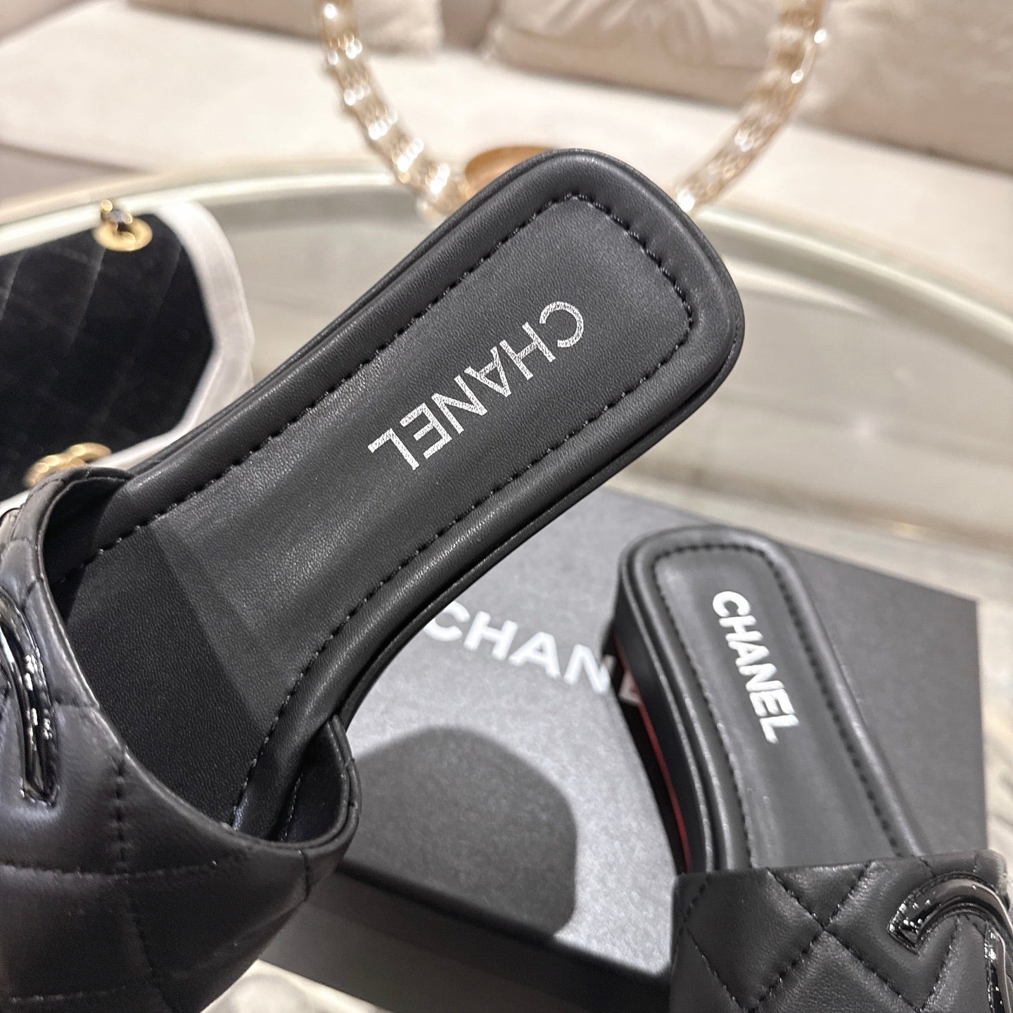 CC 26s Platform Slippers Black Sheepskin 627069