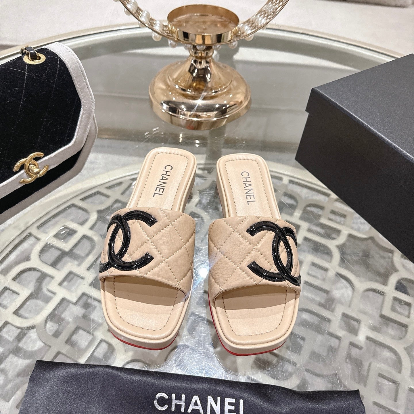 CC 26s Platform Slippers Beige Sheepskin 627070