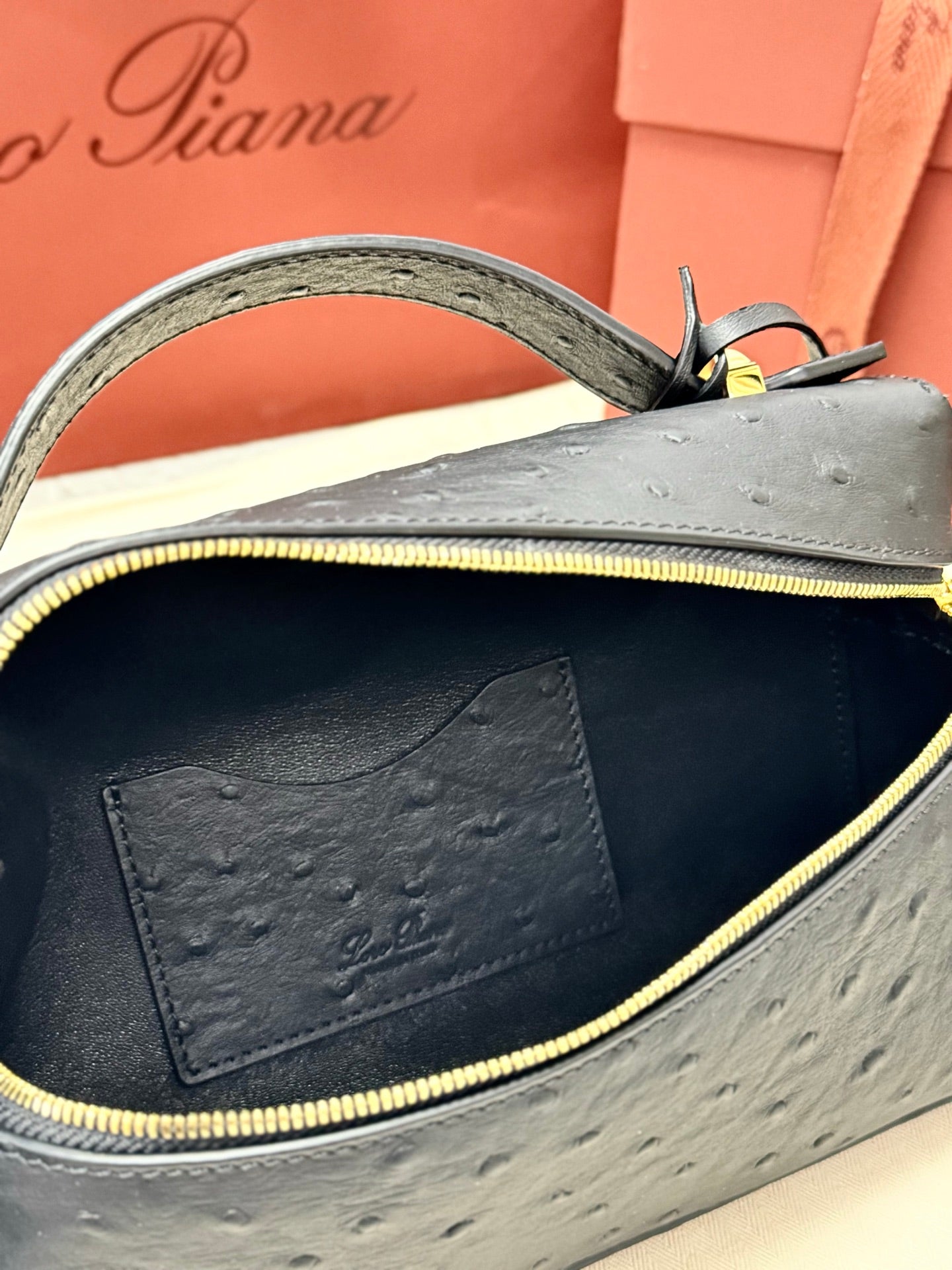 LP 2026 Extra Bag L23 Black Ostrich Leather With Gold Hardware