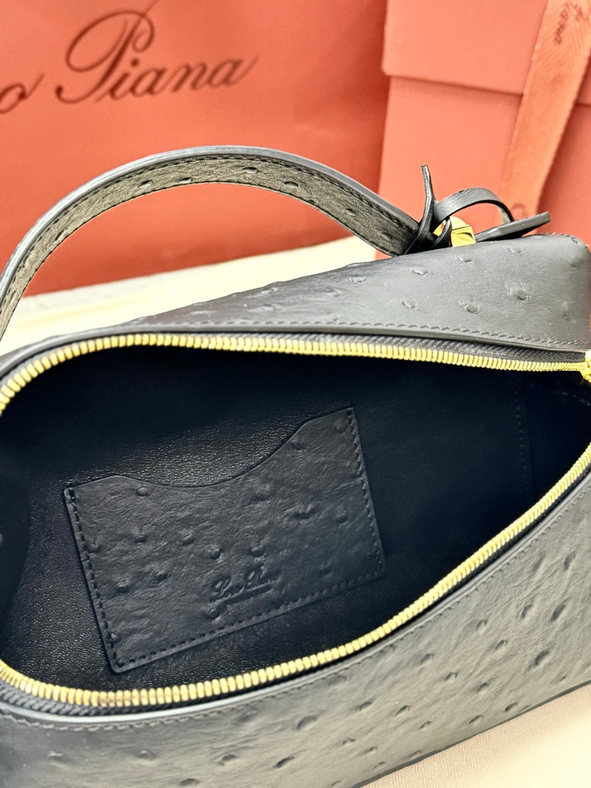 LP 2026 Extra Bag L23 Black Ostrich Leather With Gold Hardware