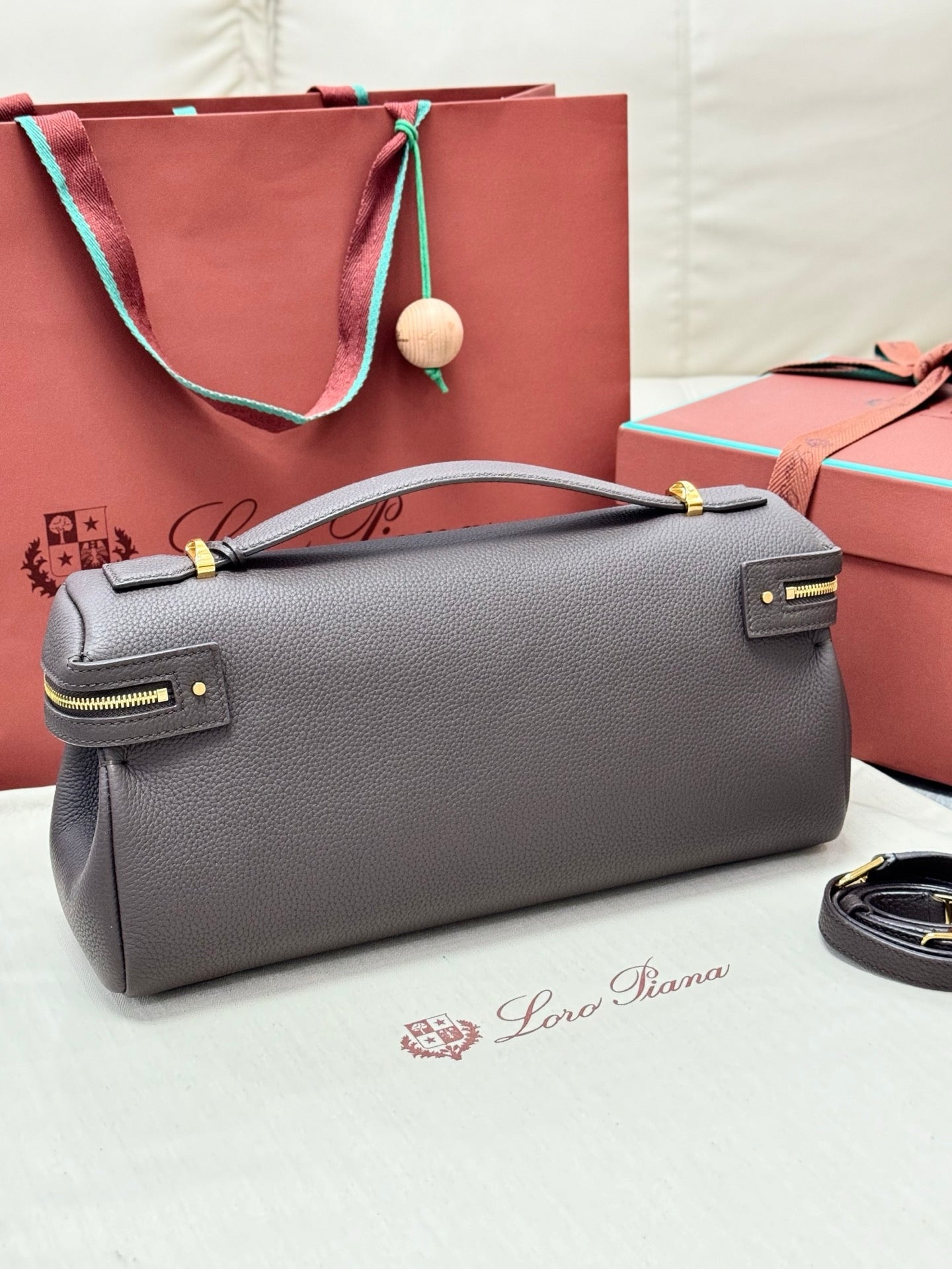 LP 2026 Extra Softy Bag L33 Dark Chocolate Licorice/Sun Gold Grained Calfskin