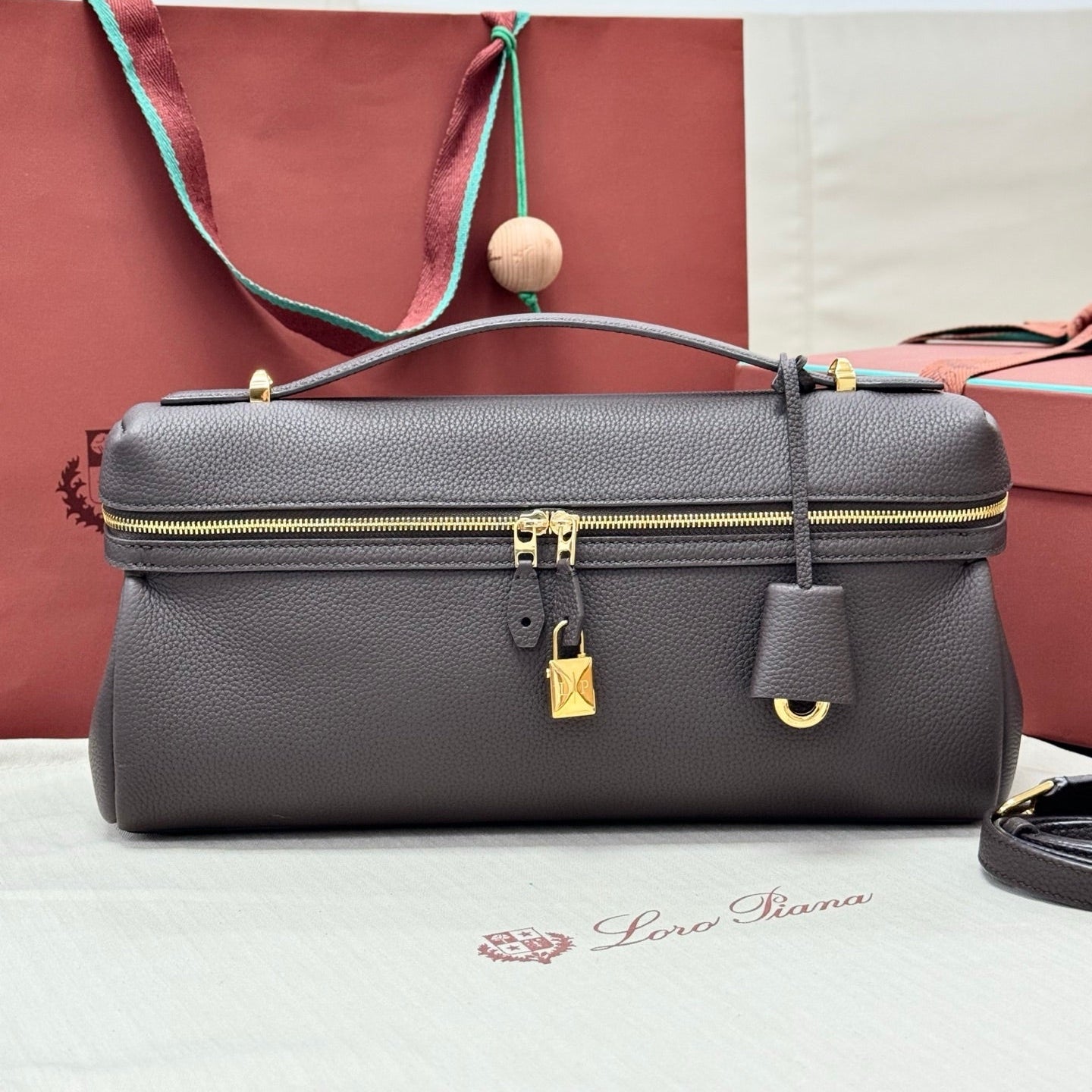 LP 2026 Extra Softy Bag L33 Dark Chocolate Licorice/Sun Gold Grained Calfskin