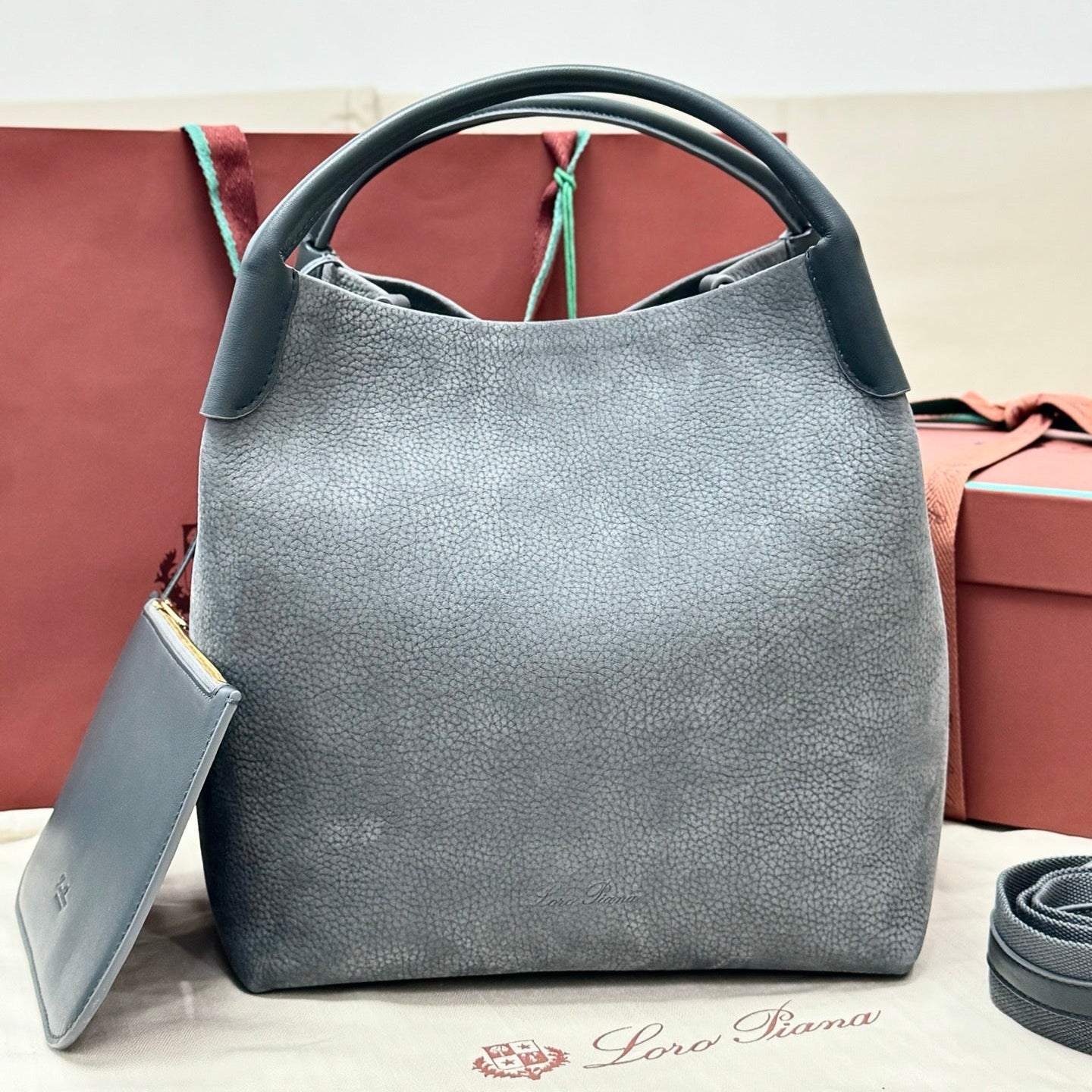 LP 2026 Bale Bucket Bag 36cm Blue-green Cowhide