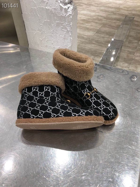 GG Horsebit Snow Cream Black Woolen Fabric Fleece 576256