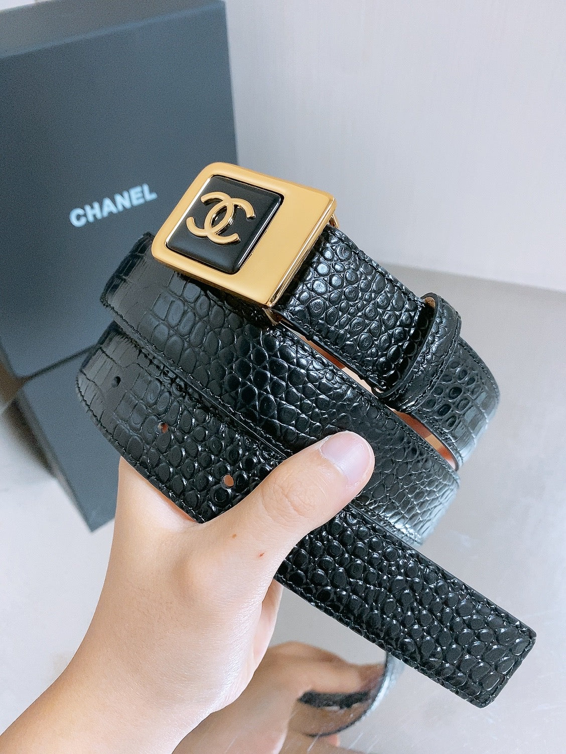 Chanel 2026 Crocodile-Embossed Belt 30mm Calfskin