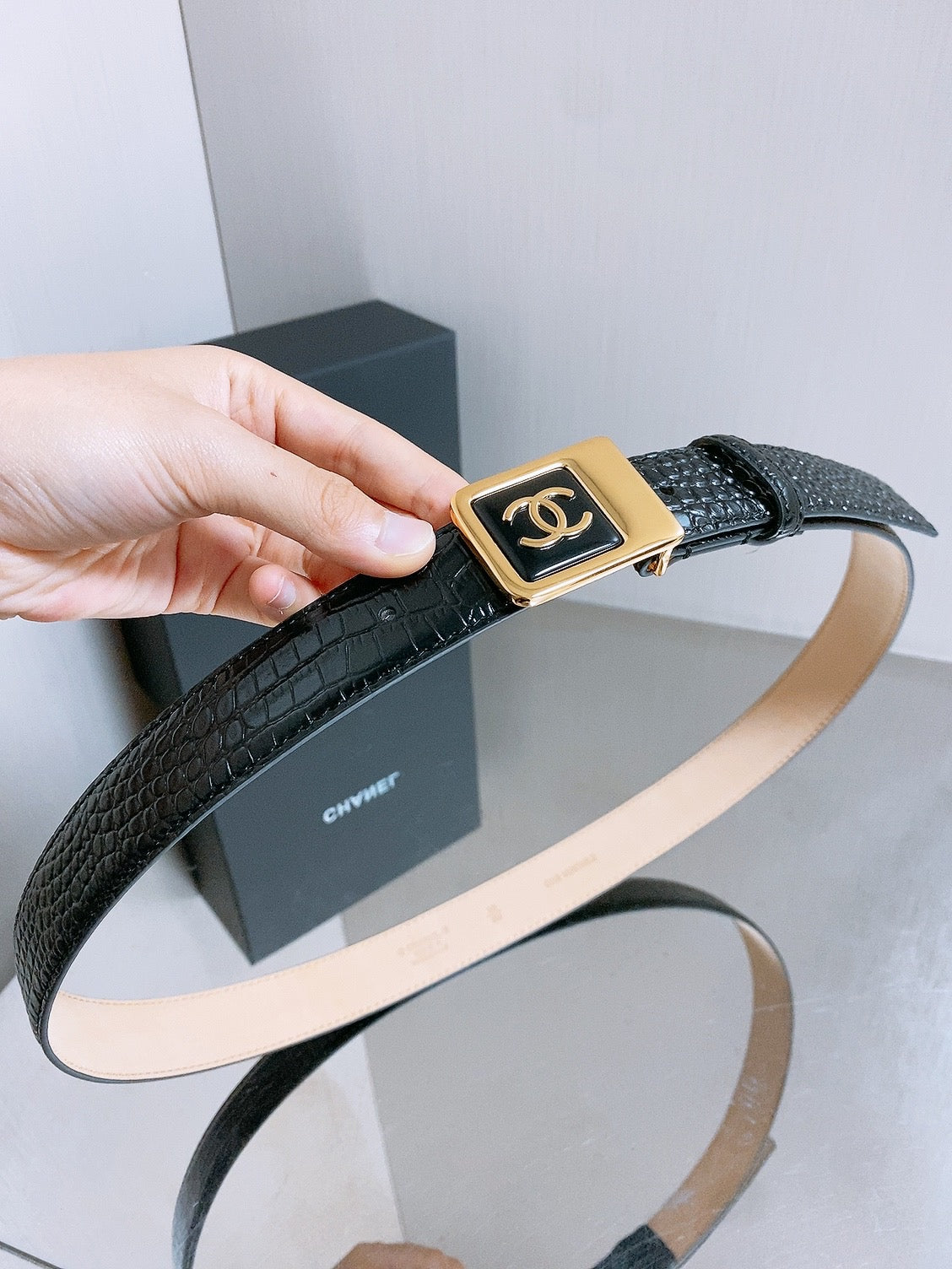 Chanel 2026 Crocodile-Embossed Belt 30mm Calfskin