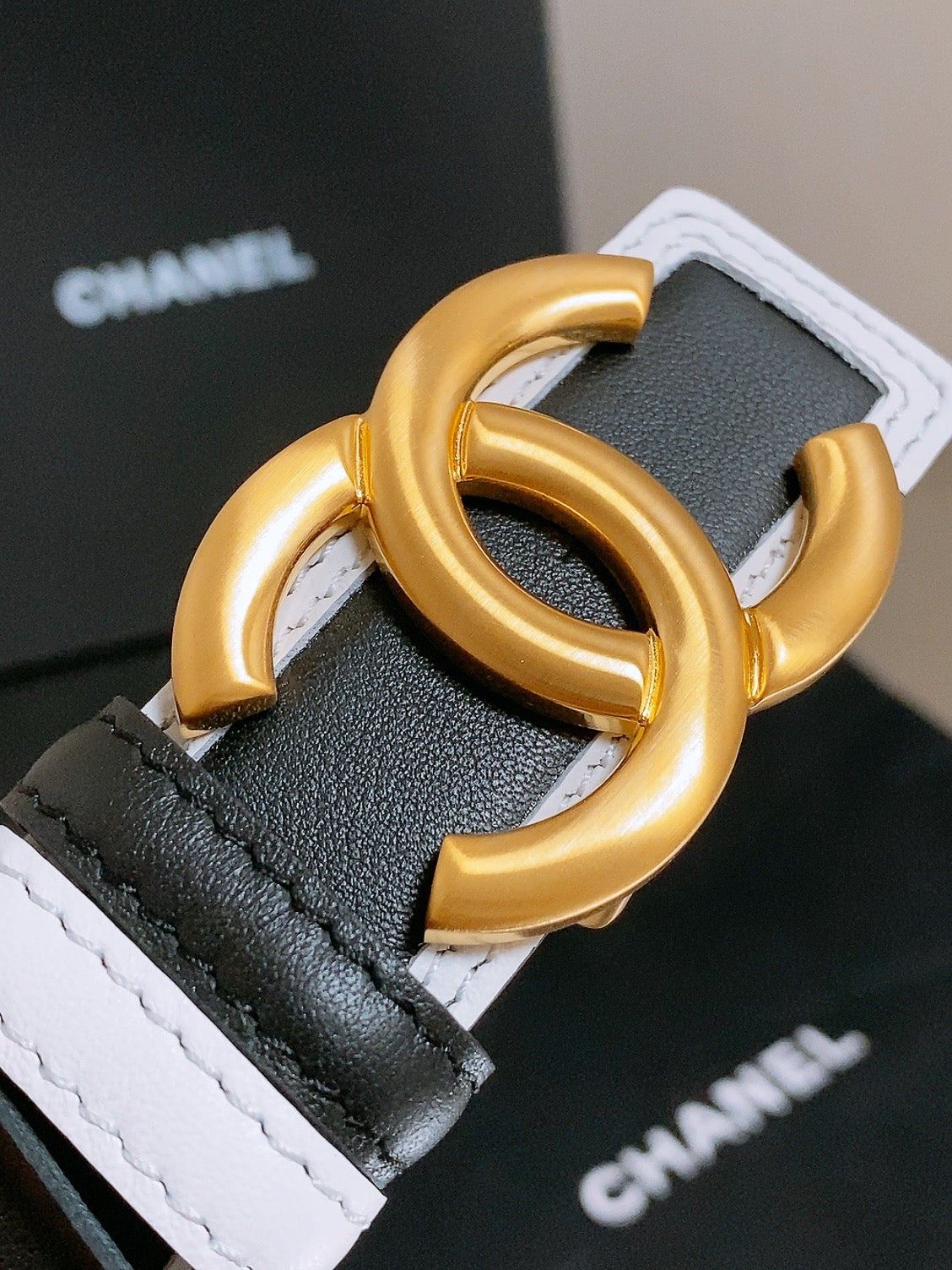 Chanel 2026 Double-C Buckle Belt 30mm Black White Calfskin