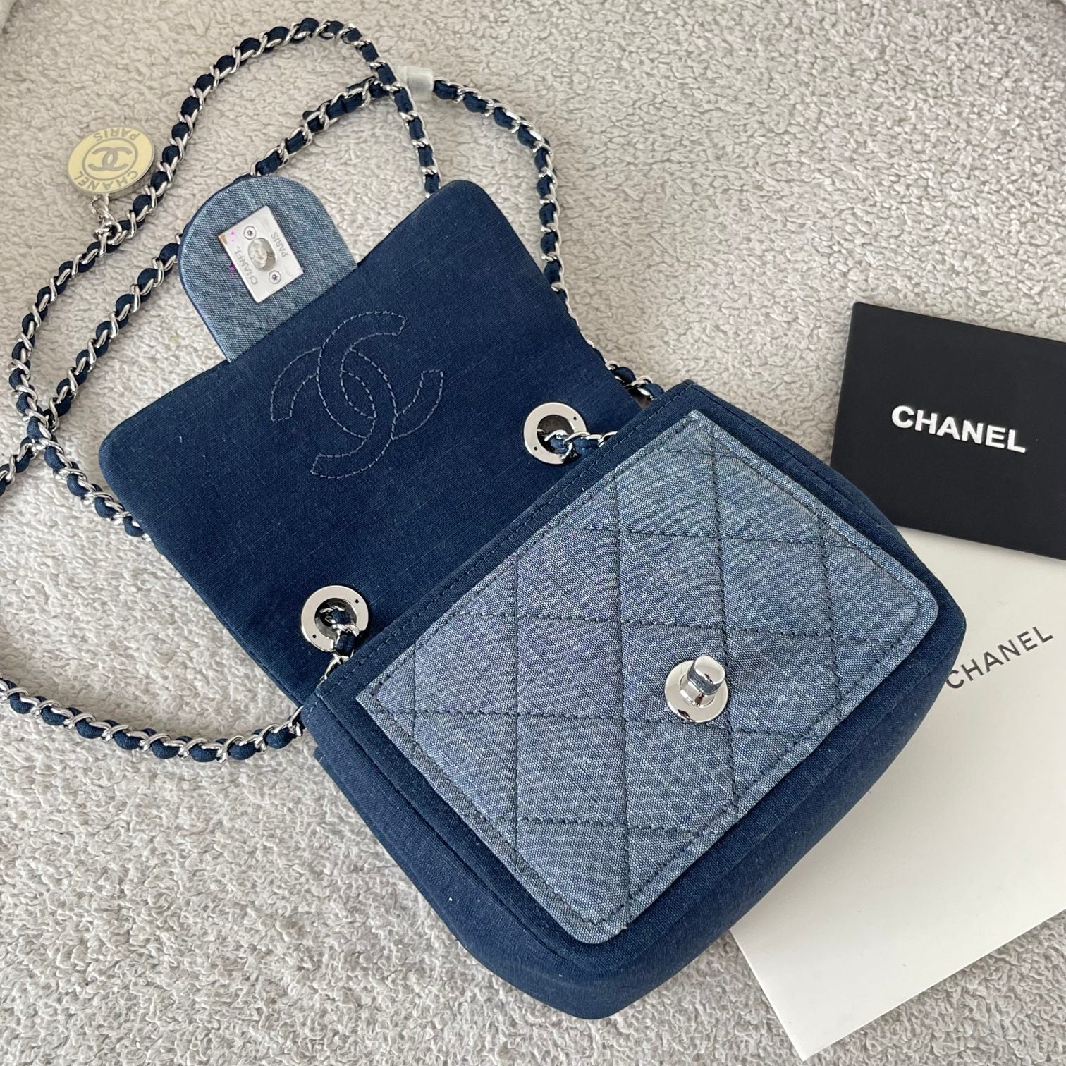 Chanel 2026 Quilted Mini Flap Bag 17cm Blue Denim