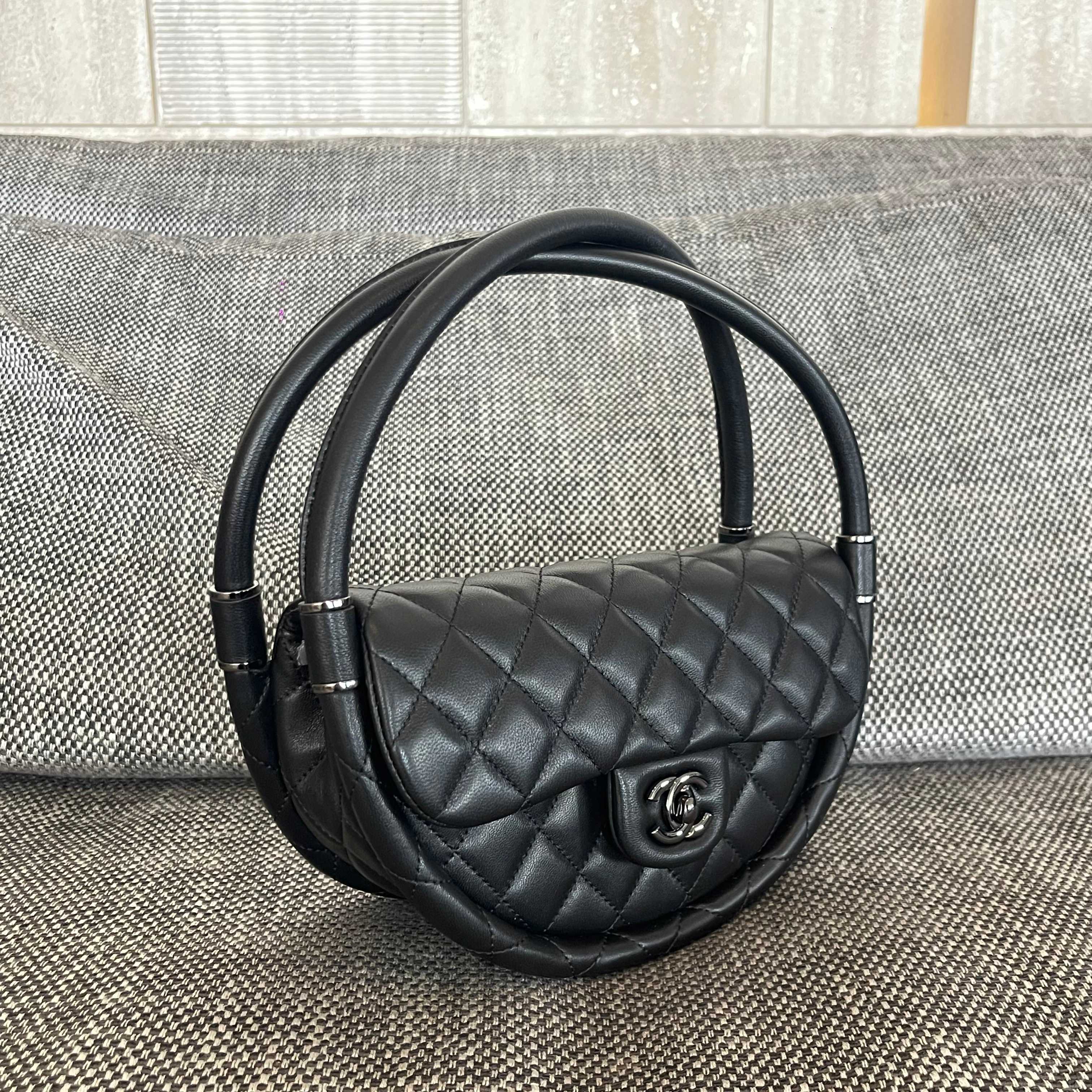 Chanel 2026 Hula Hoop Bag 24cm Black Quilted Lambskin
