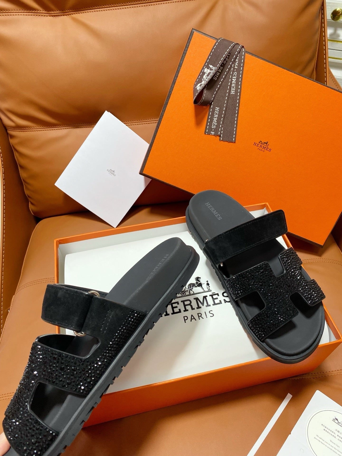 Hermes 2026 Chypre Sandal Suede Leather With Sparkling Rhinestones 928502