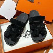Hermes 2026 Chypre Sandal Suede Leather With Sparkling Rhinestones 928502