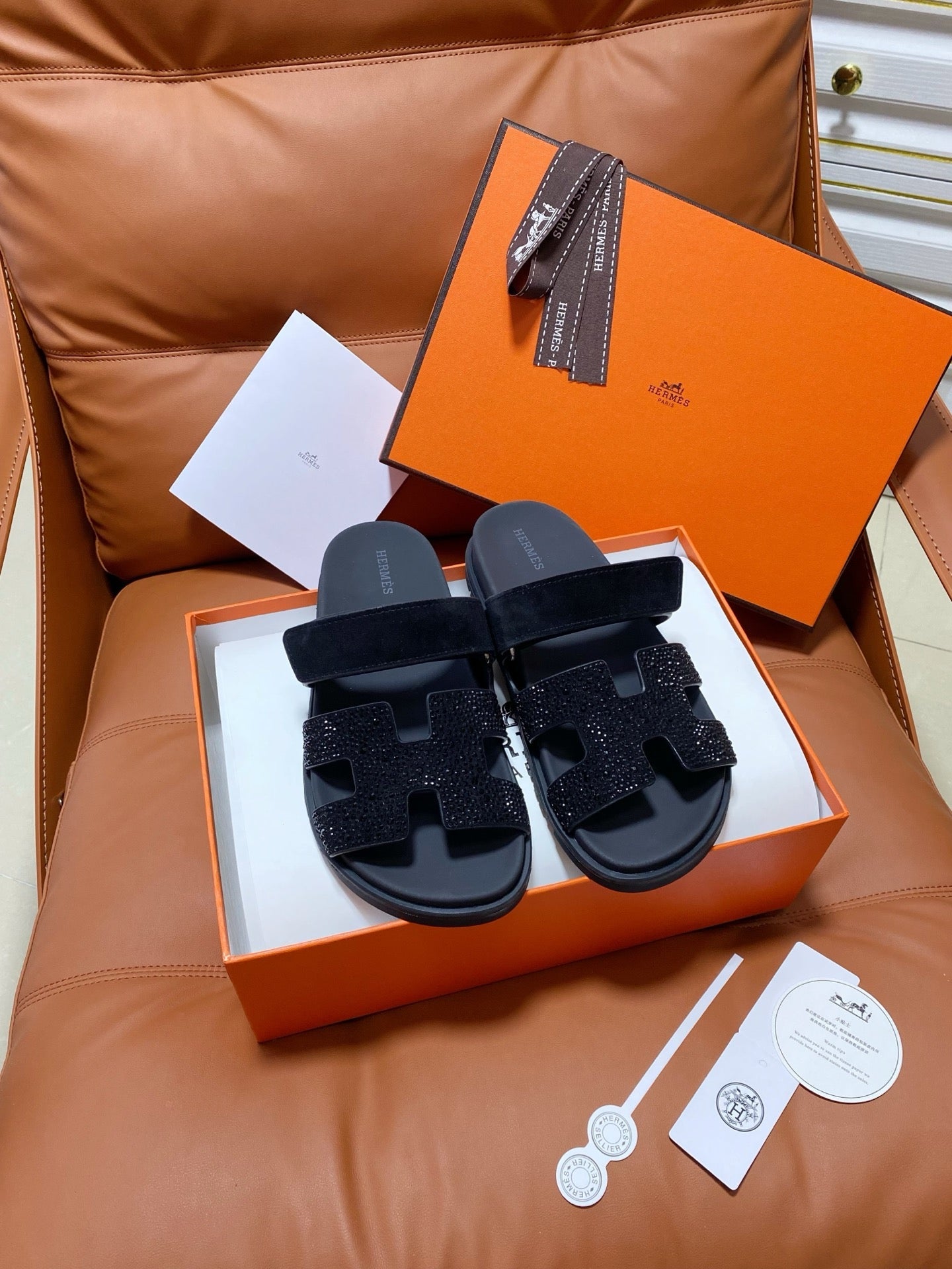 Hermes 2026 Chypre Sandal Suede Leather With Sparkling Rhinestones 928502